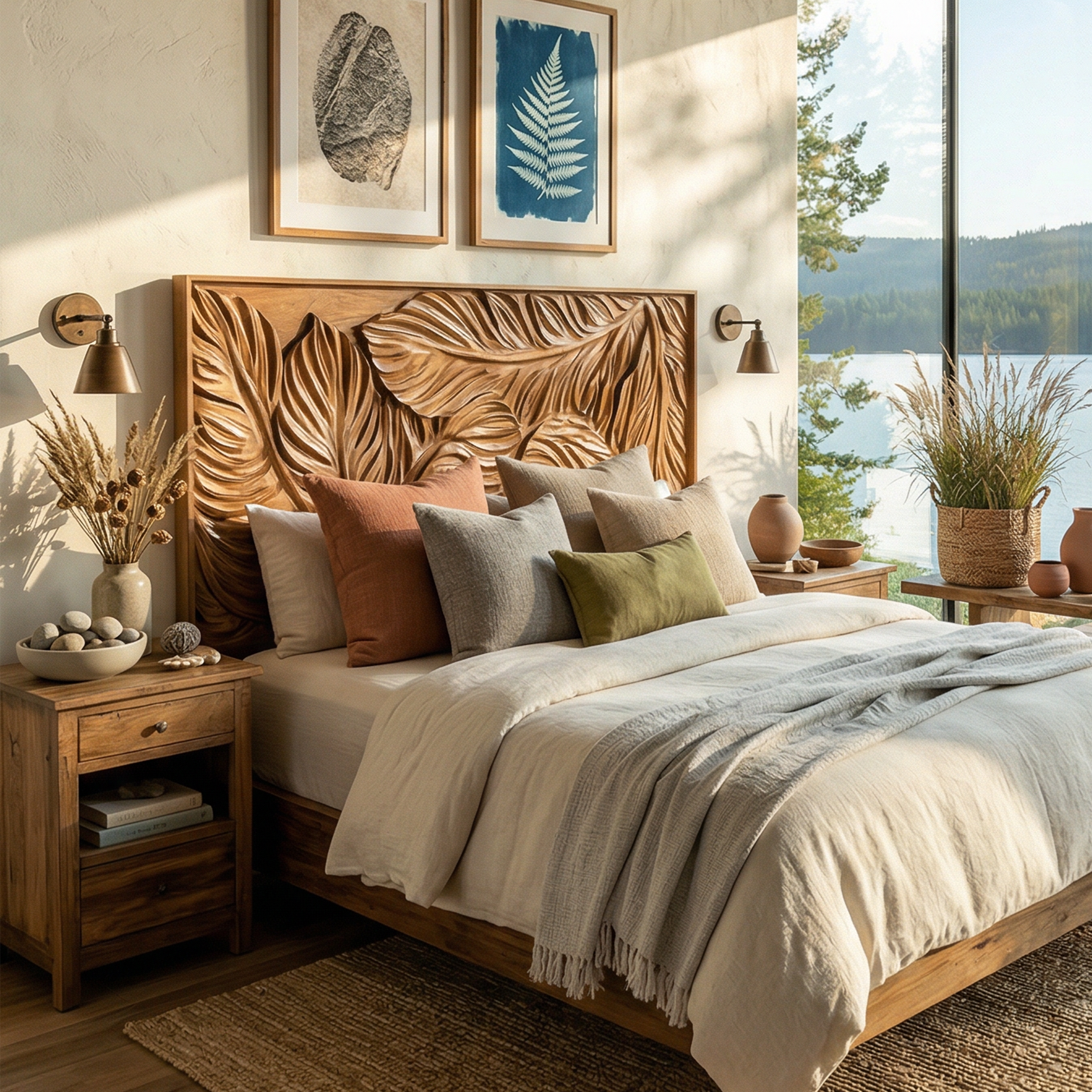 Coastal Botanical Wood Headboard For Organic Bedroom Decor SILDTTRHB007