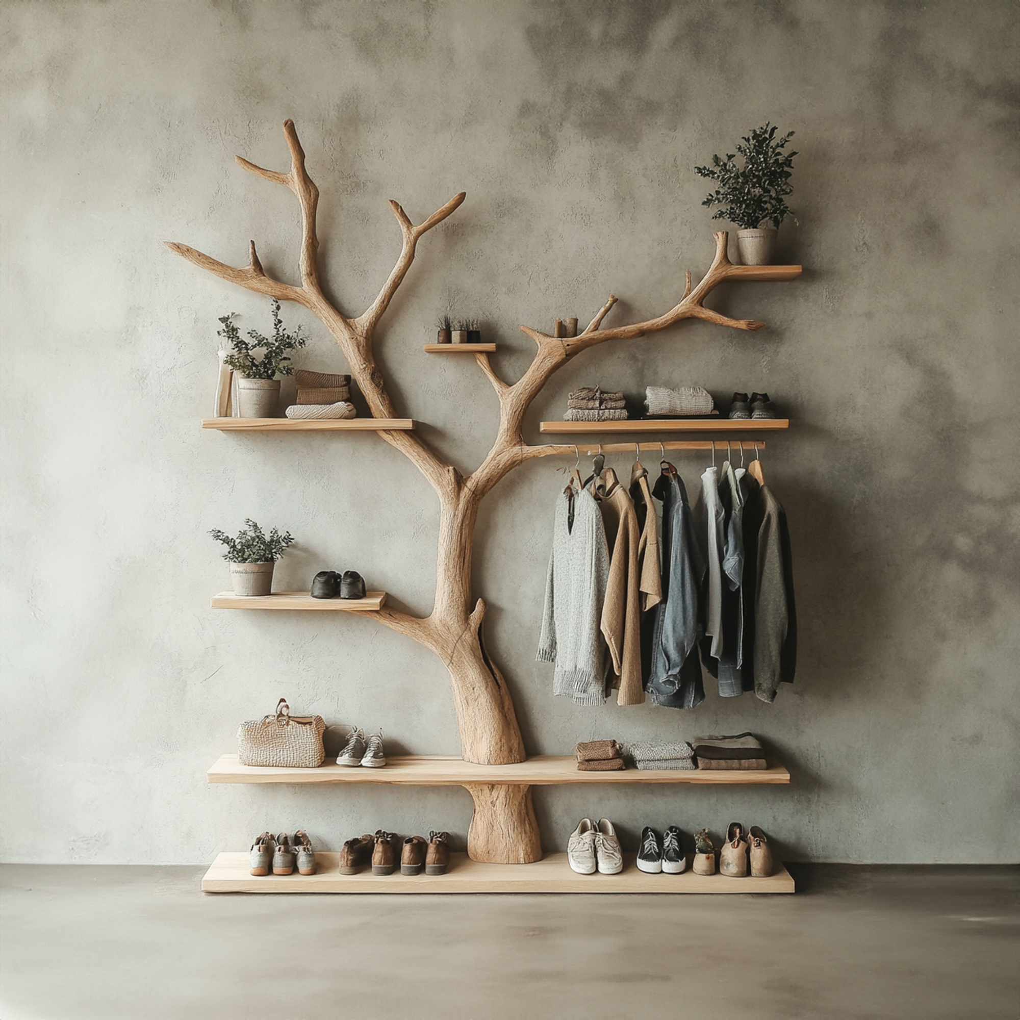Tree Branch Coat Rack With Shelf Wall Mount Coat Rack SINLTB091