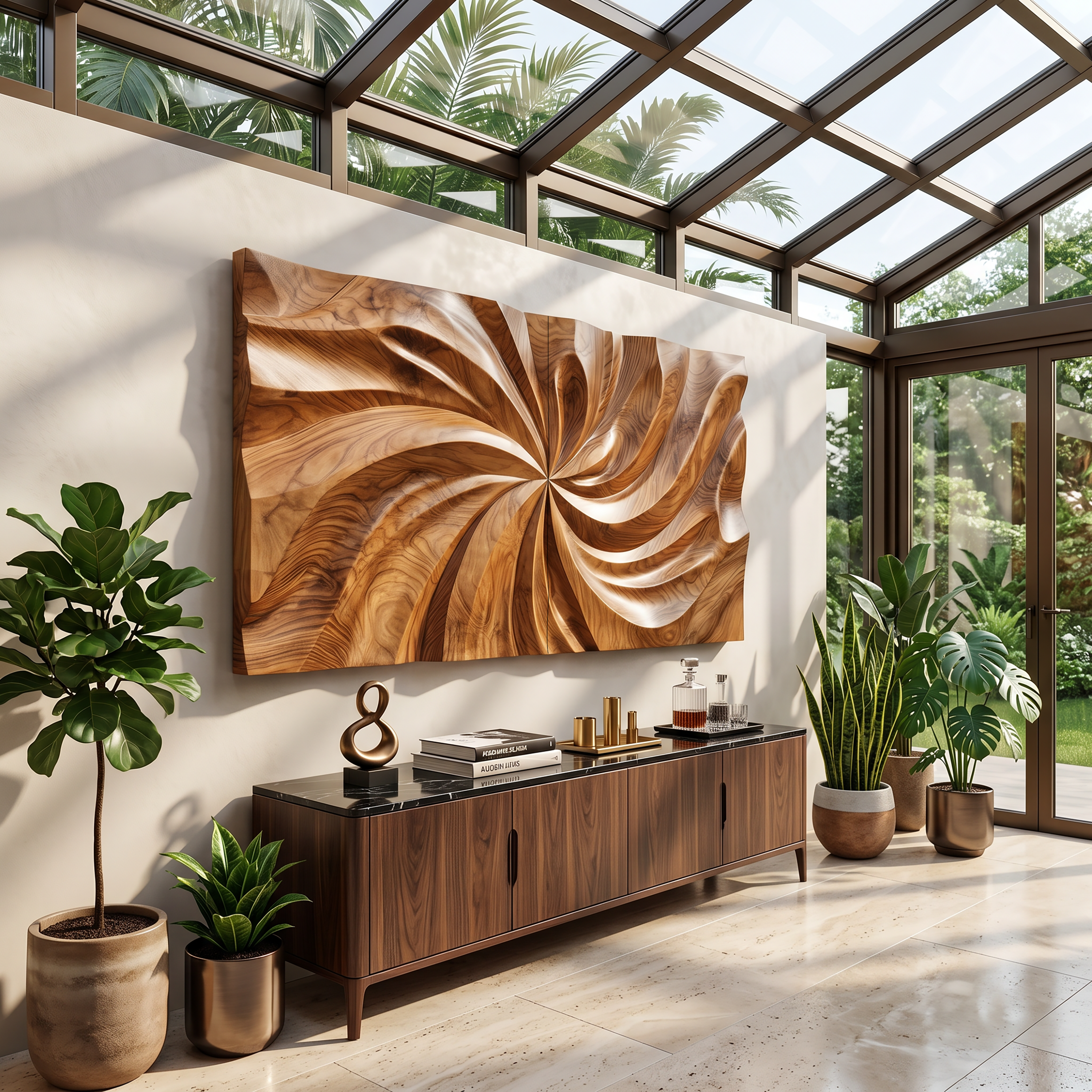 Modern Wood Wall Art With Swirl Relief For Sunroom SILDTTRWA151