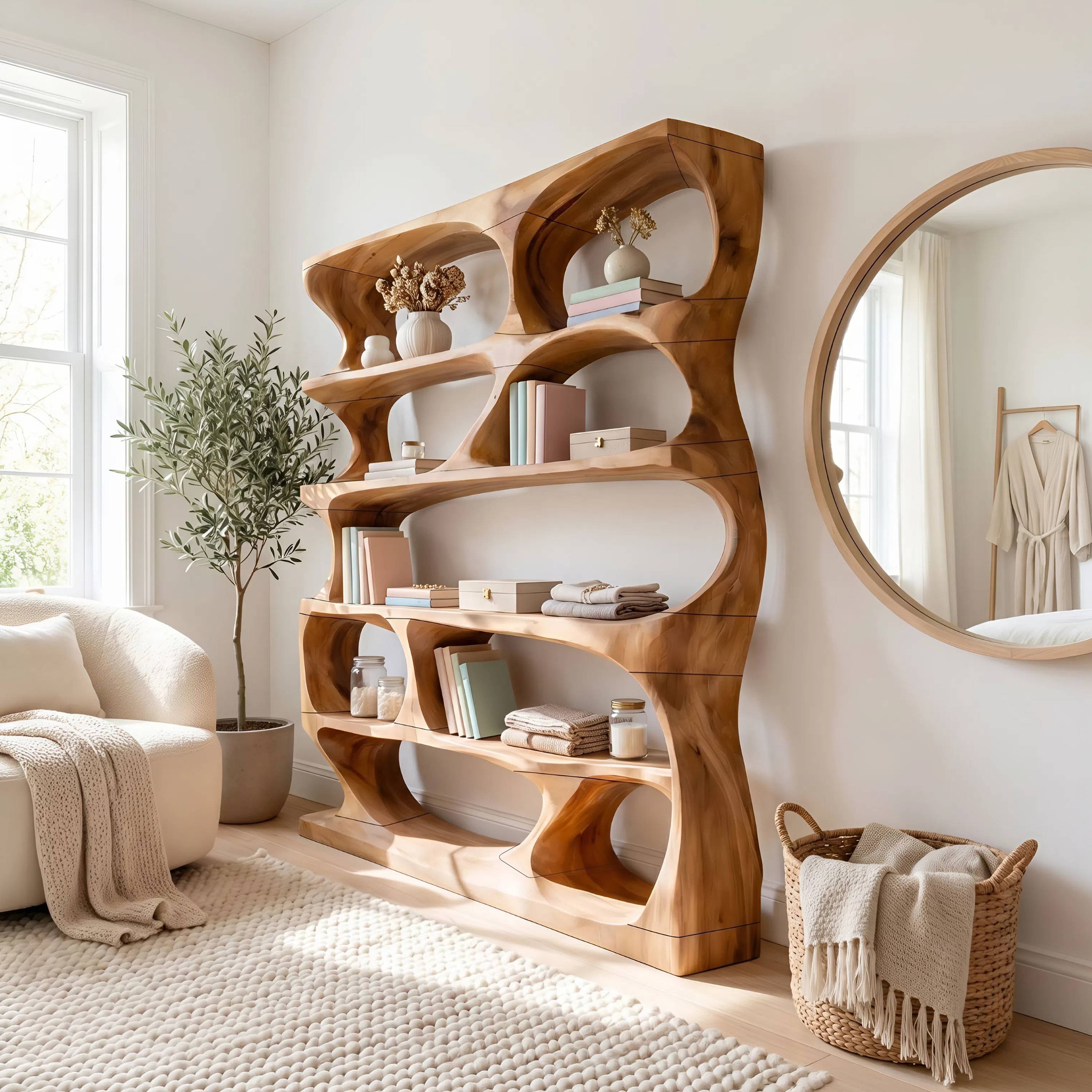Minimalist Sculptural Bookshelf Display Organizer For Home Office SILDTTNBS015