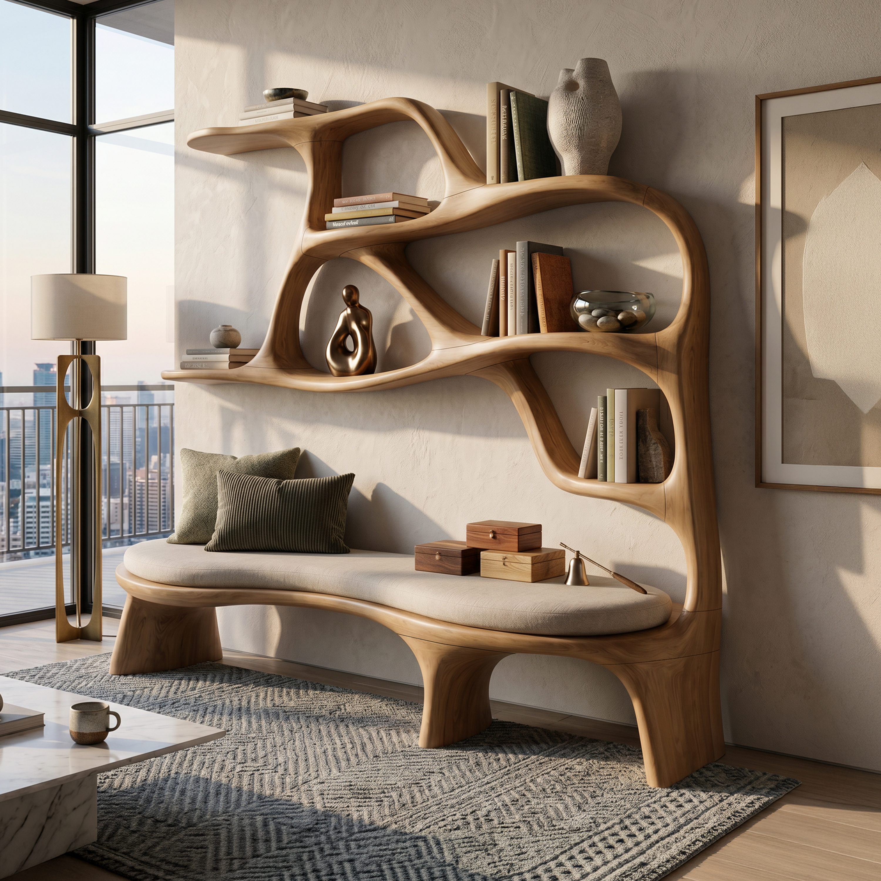 Minimalist Window Seat Bookcase For Modern Bedroom SILDTTNBS058