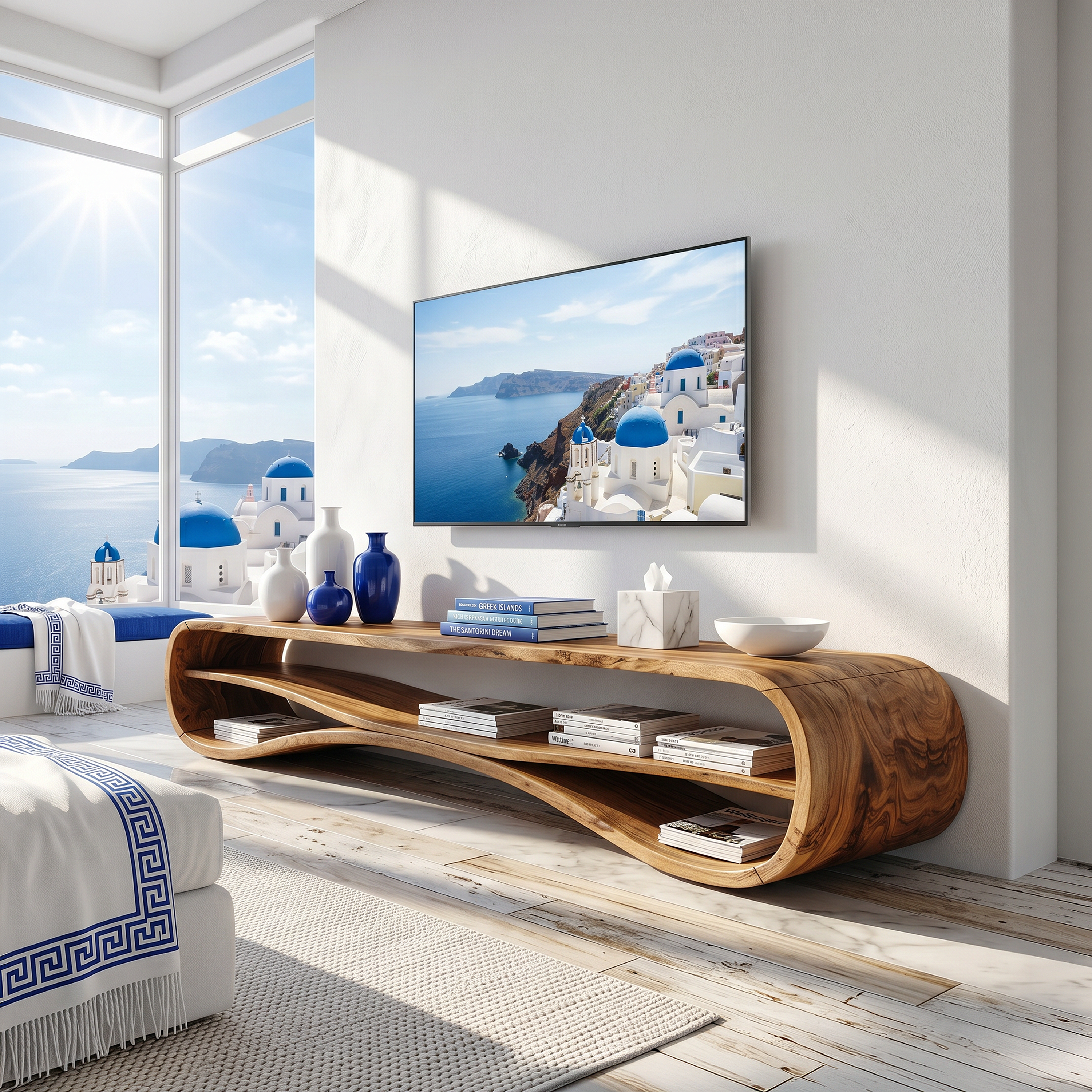Modern Curved TV Stand For Coastal Living Room SILDTTRTVC068