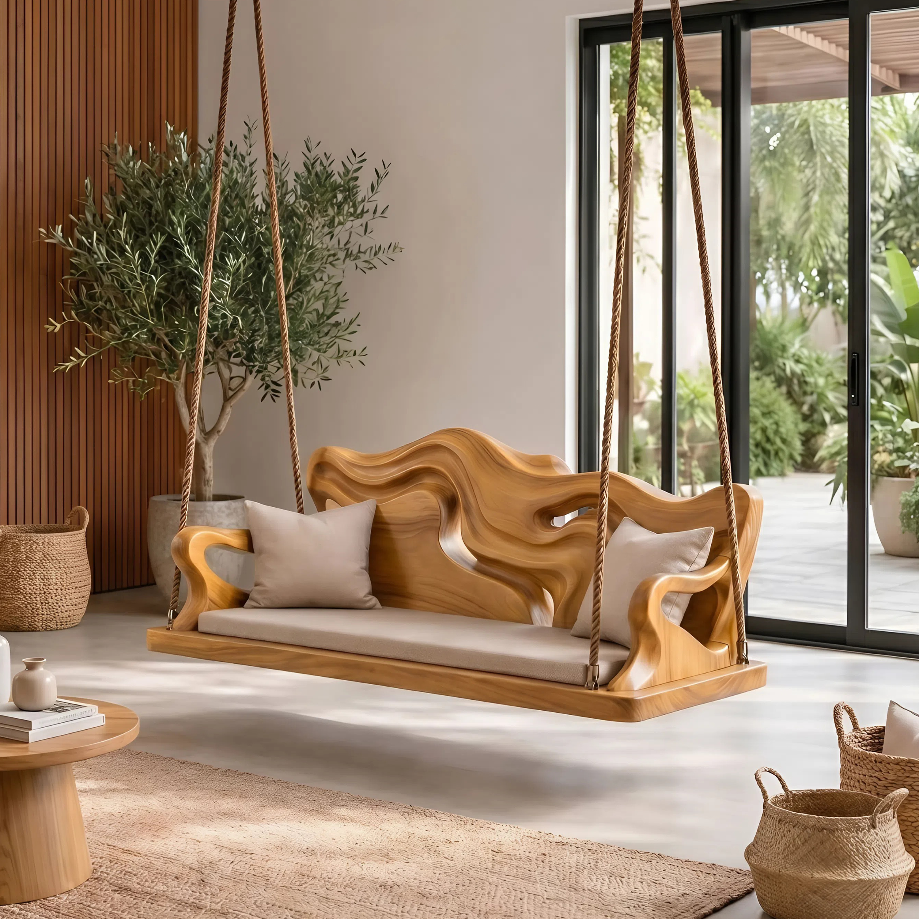 Modern Carved Crest Indoor Swing Open Living Interior SILDTTNSWI005