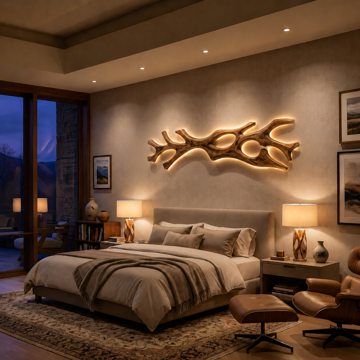 Wooden Lamp Flowing Organic Root Design For Above Bed Decor RTTHTTLAM059