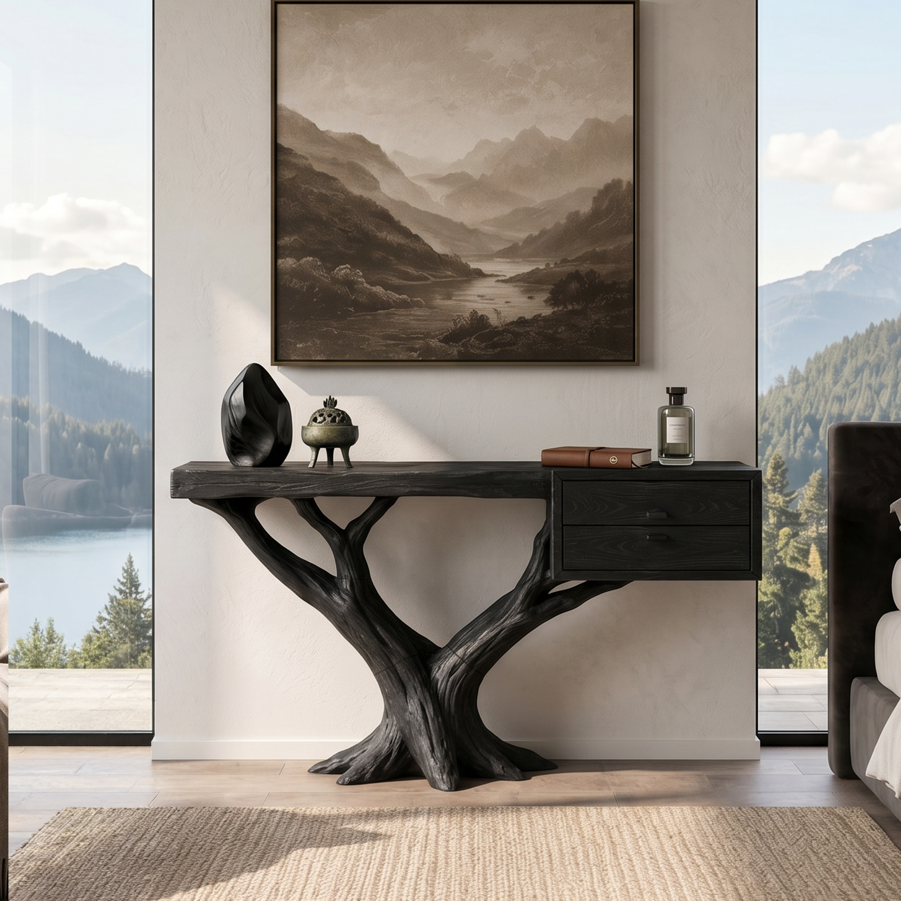 Contemporary Floating Tree Console Table Modern Hallway SILDTTRCS094