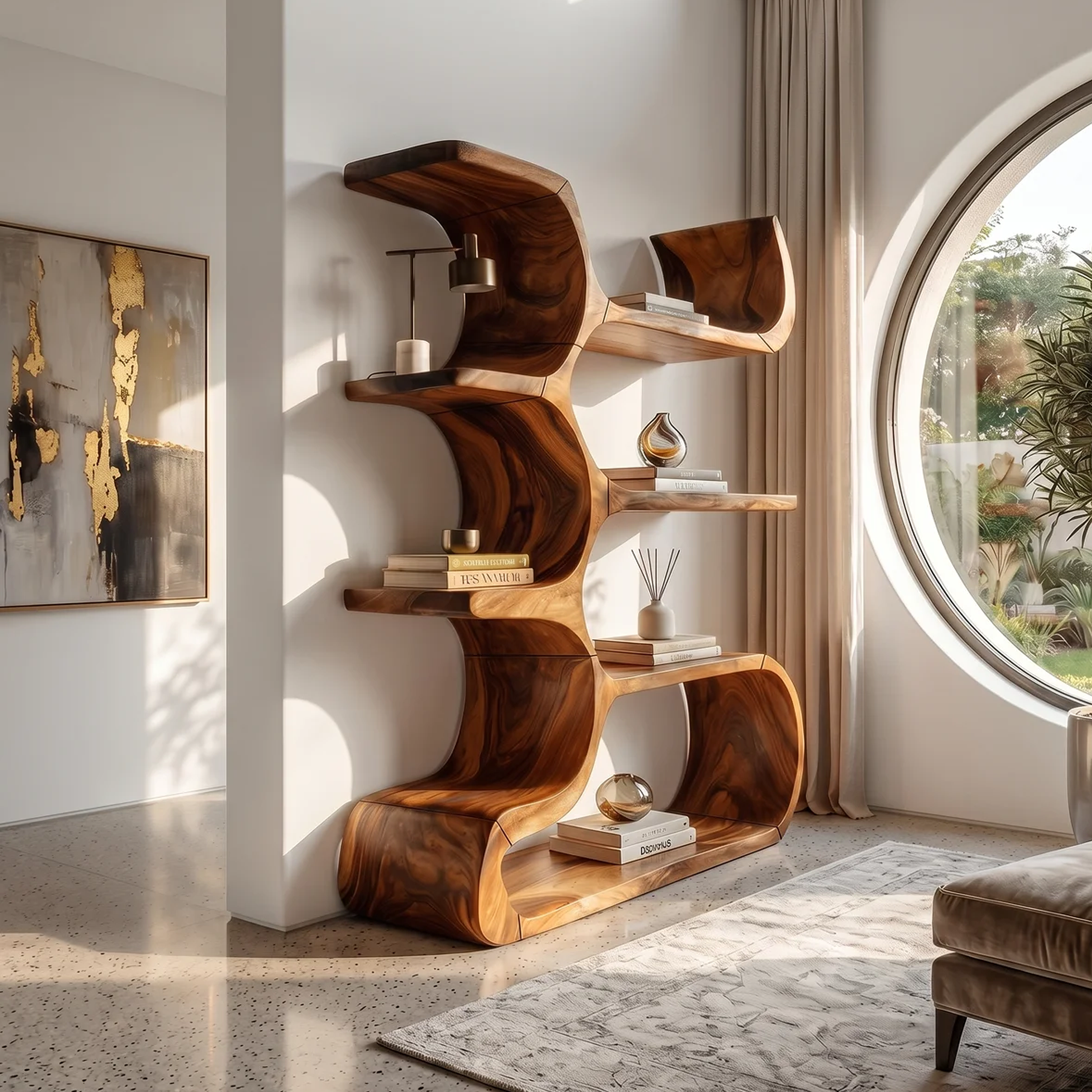 Contemporary Wooden Bookcase In Sculpted Curves SILDTTRBS042