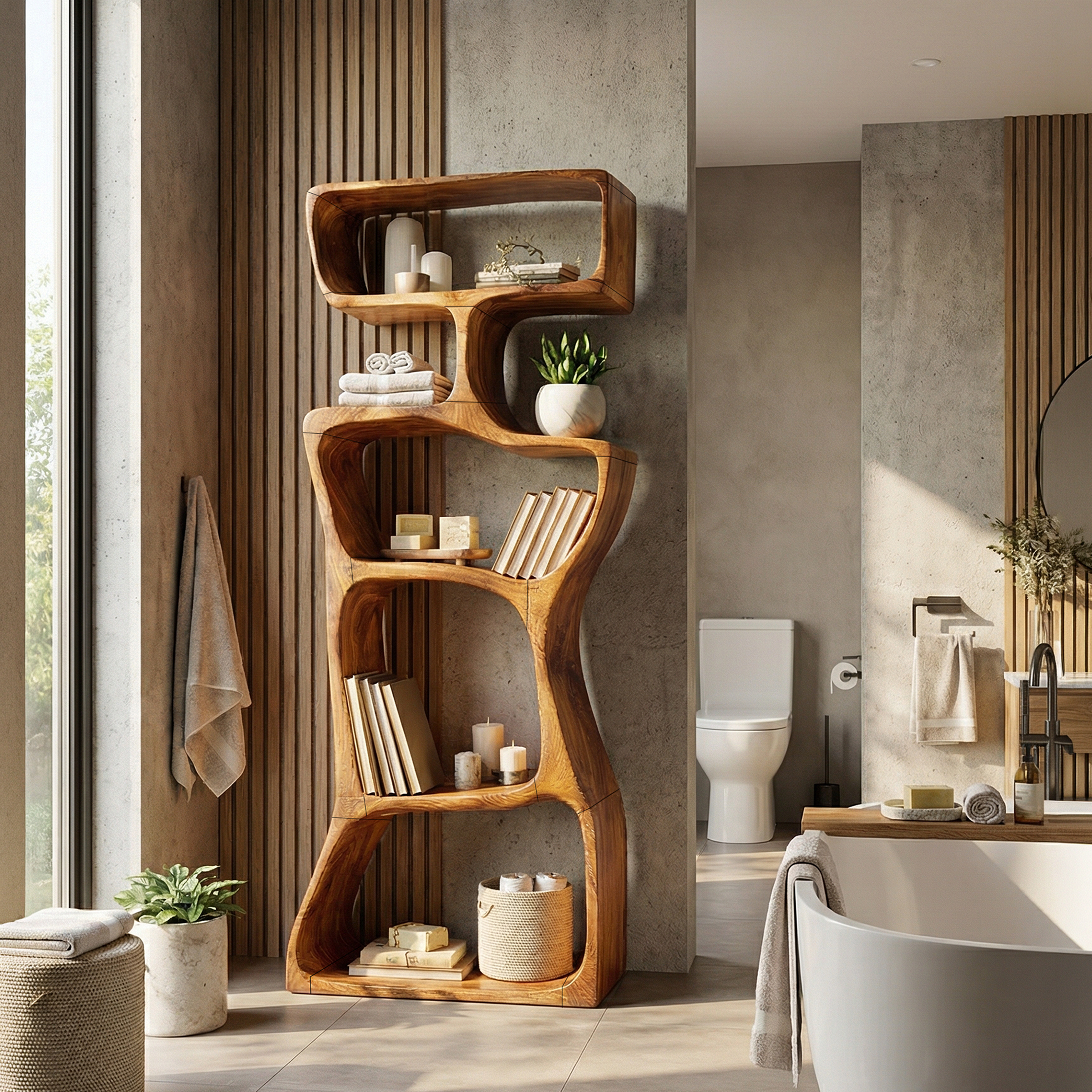 Organic Modern Asymmetrical Bookshelf Reading Nook Display SILDTTRBS014