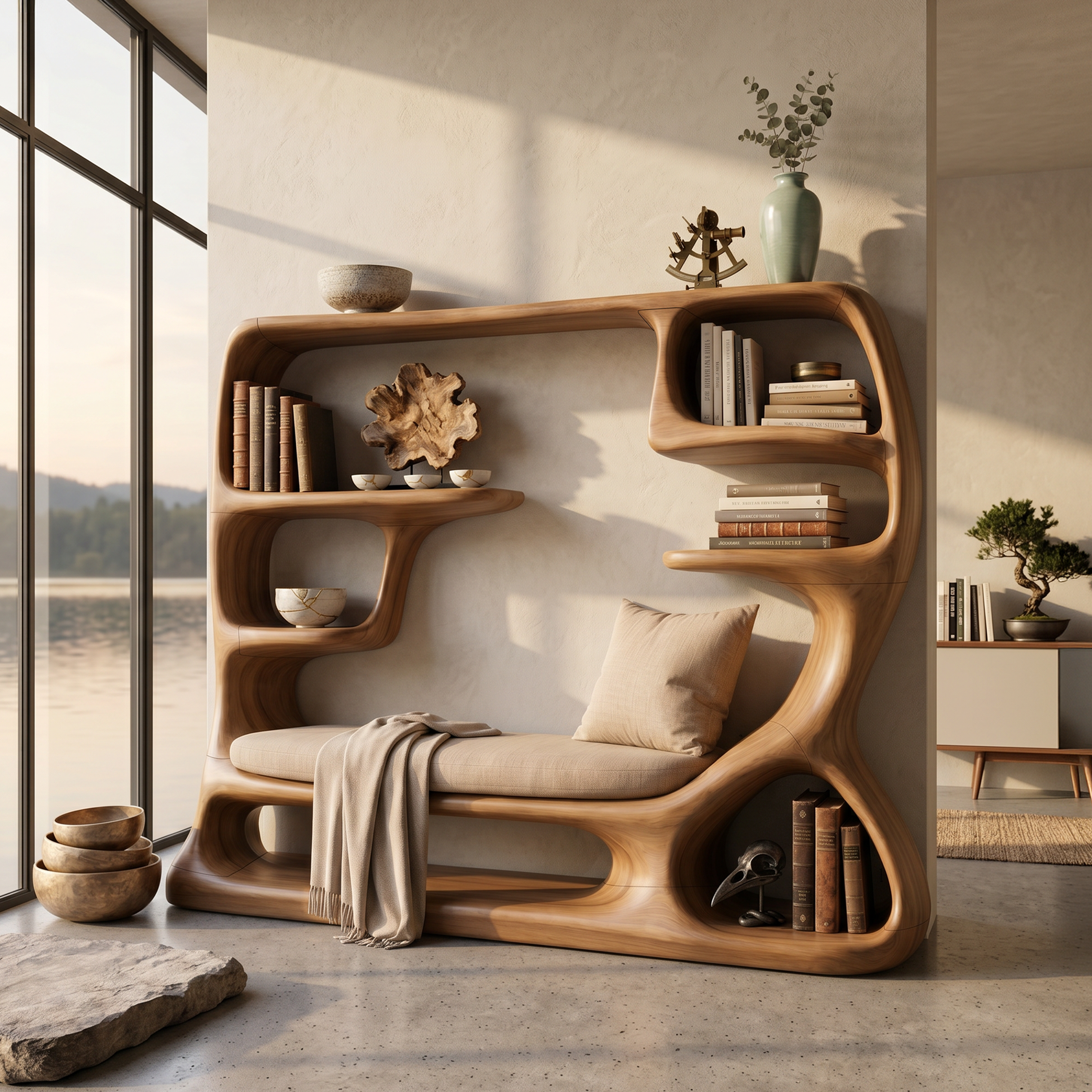 Organic Window Seat Bookcase For Cozy Reading Space SILDTTNBS056