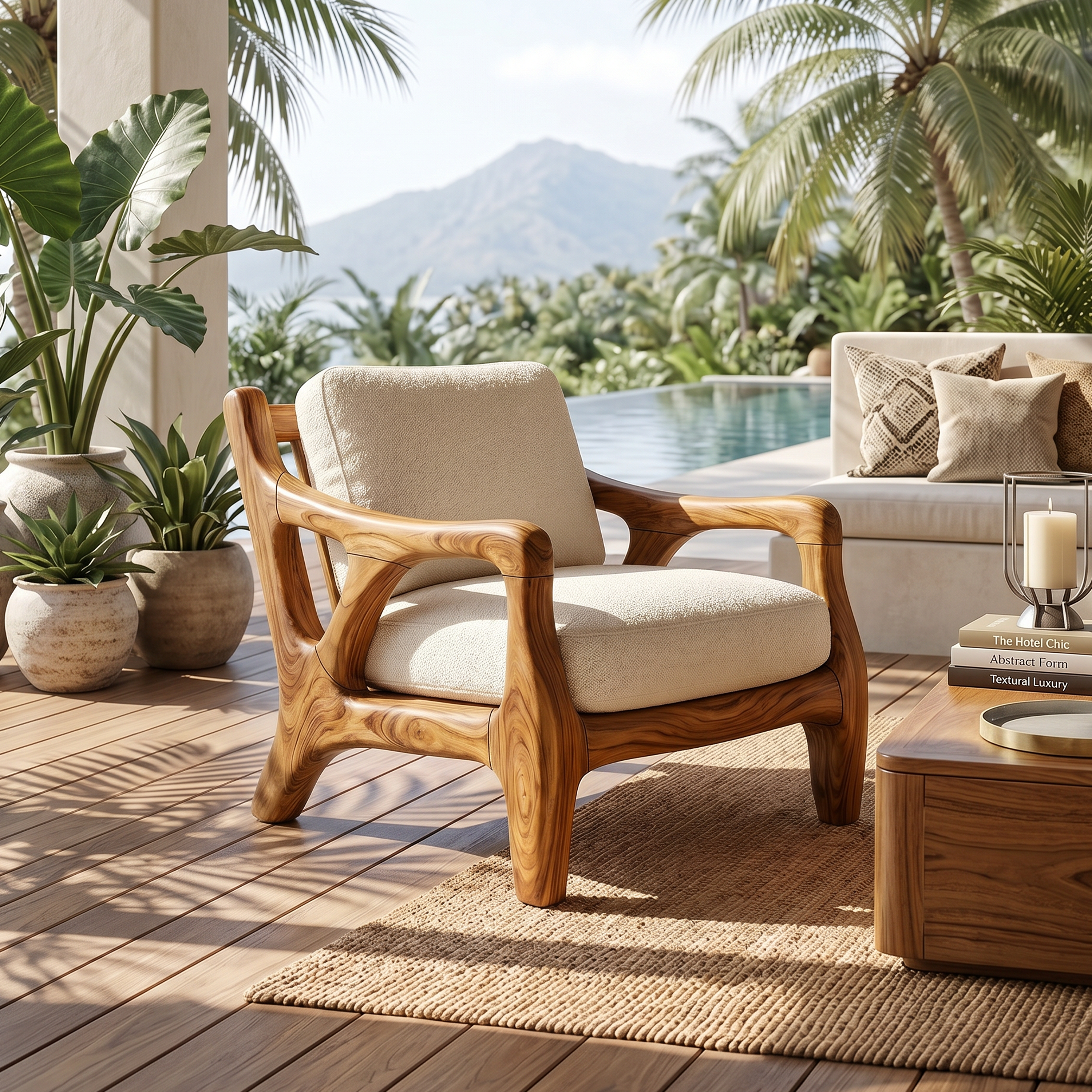 Luxury Resort Style Wooden Lounge Chair Poolside Patio SILDTTRCHR011