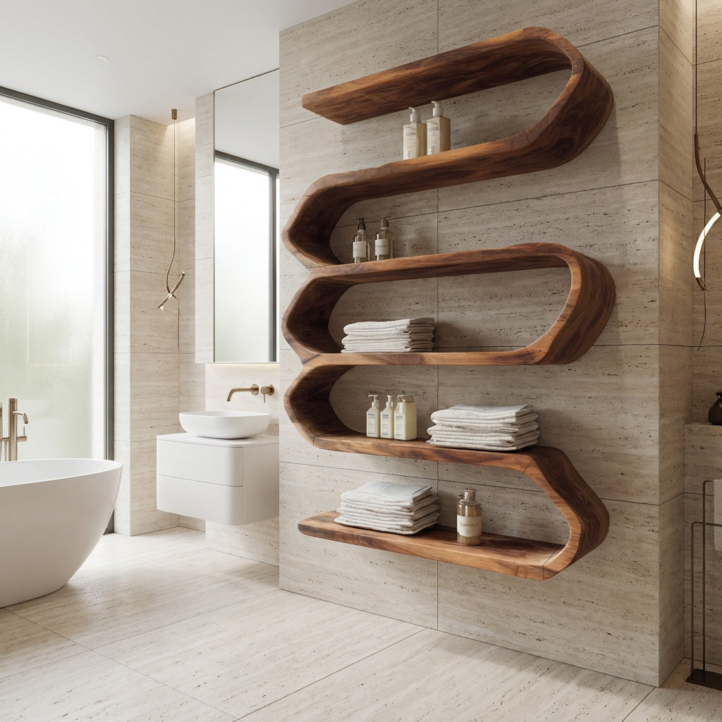 Organic Natural Wood Bathroom Shelf For Spa Style RTTHHNBAS029