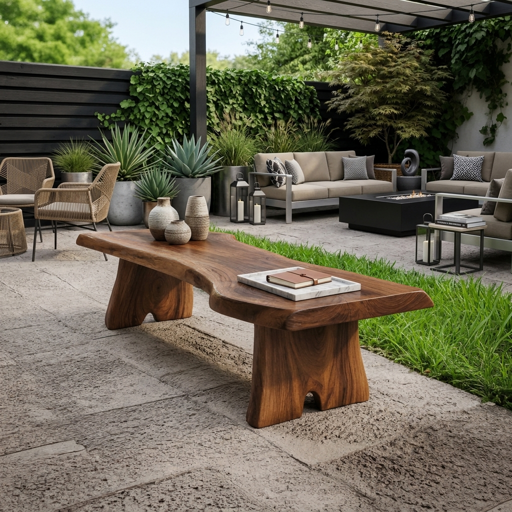 Minimalist Live Edge Outdoor Bench For Entryway Or Patio SITHTTCHR021