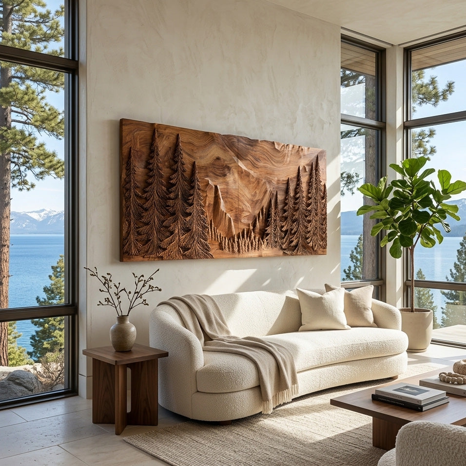 Modern Forest Mountain Wood Wall Art For Living Room RTTHHNWA209