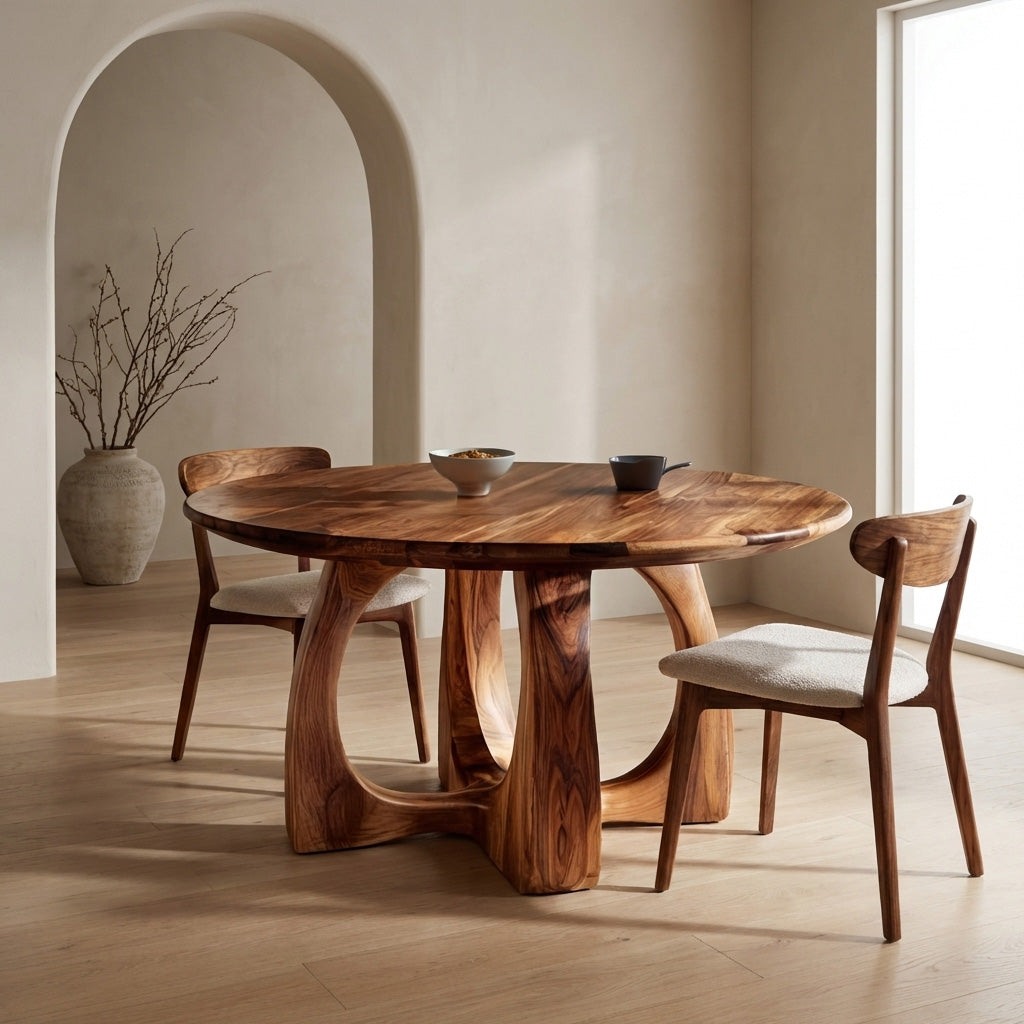 Wooden Round Dining Table With Artistic Base For Dining Room RTTHHNDN047