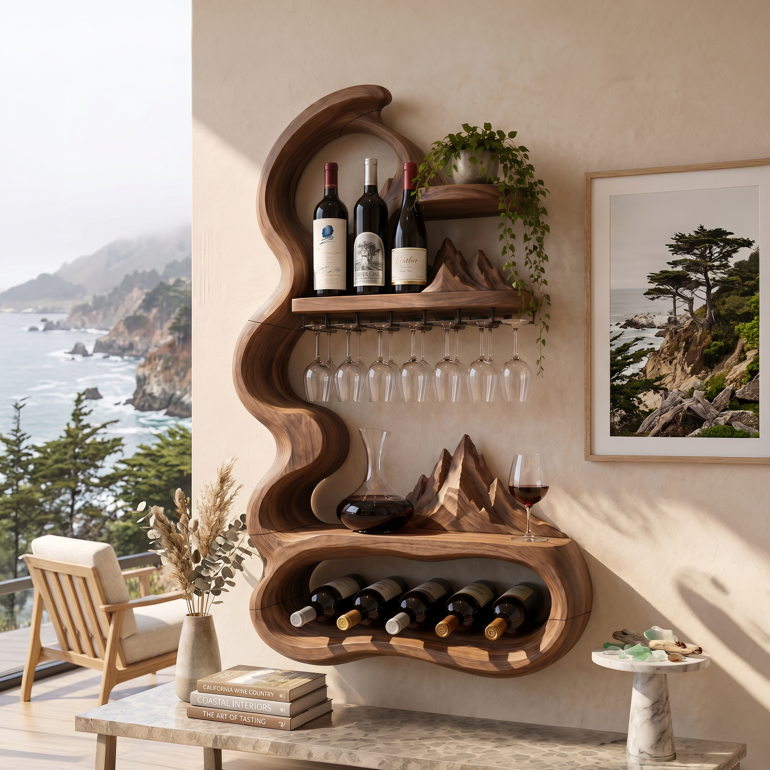 Mid Century Sculptural Wine Display For Dining Space SILDTTNWH037