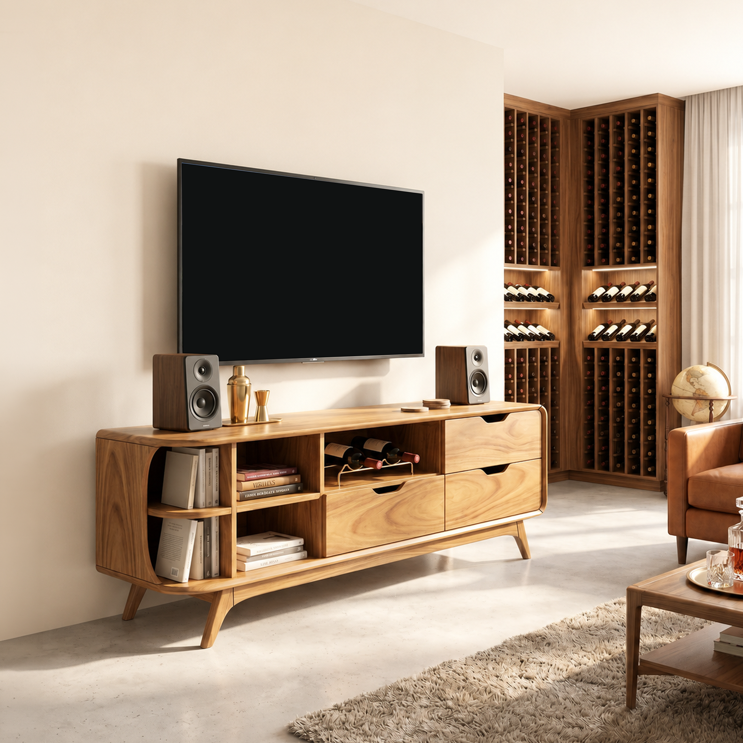 Mountain Carved Media Console For Rustic Living Room SILDTTRTVC078