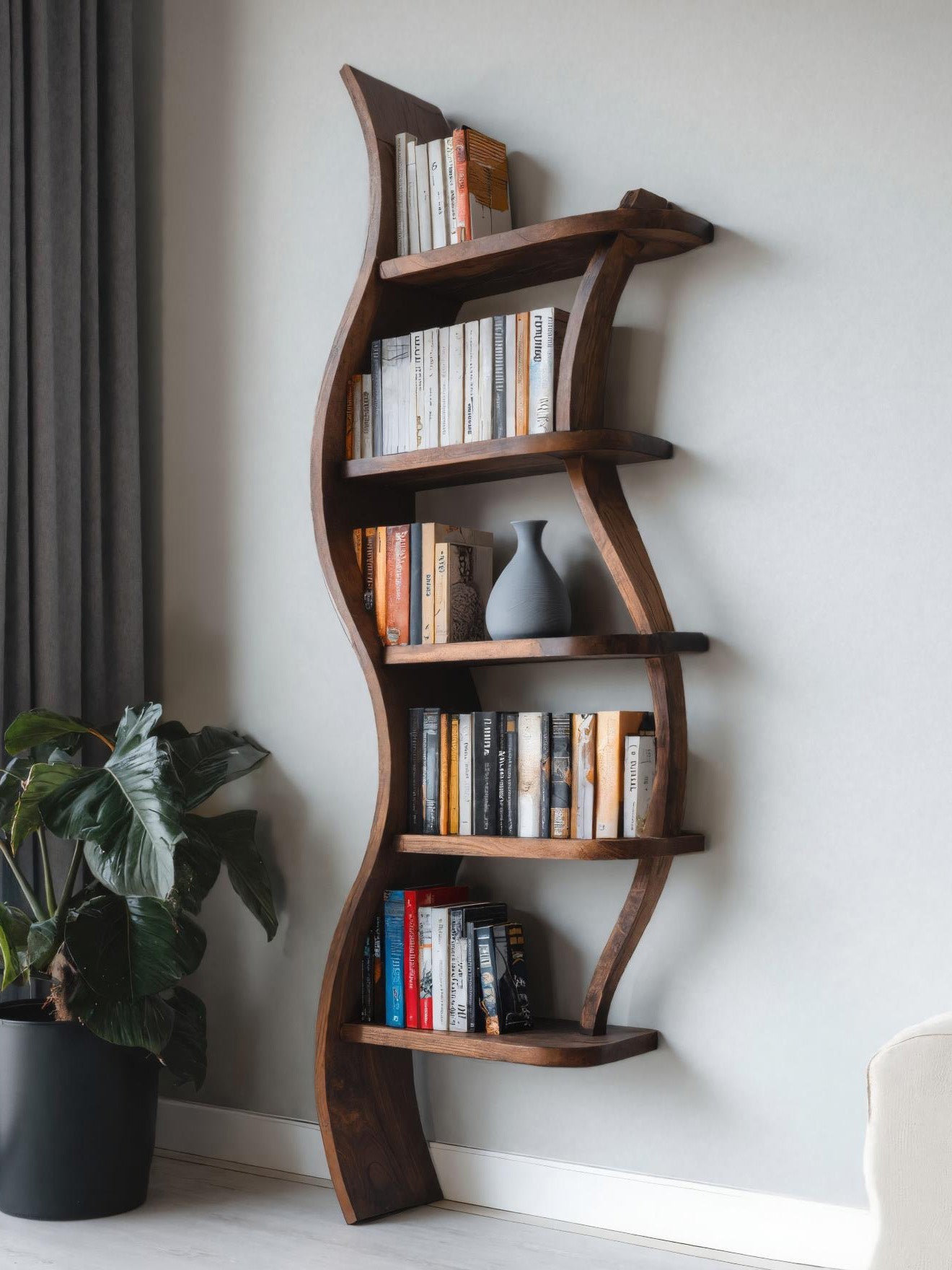 Modern Sculptural Bookshelf With Curved Design For Living Room SITHHNBS038