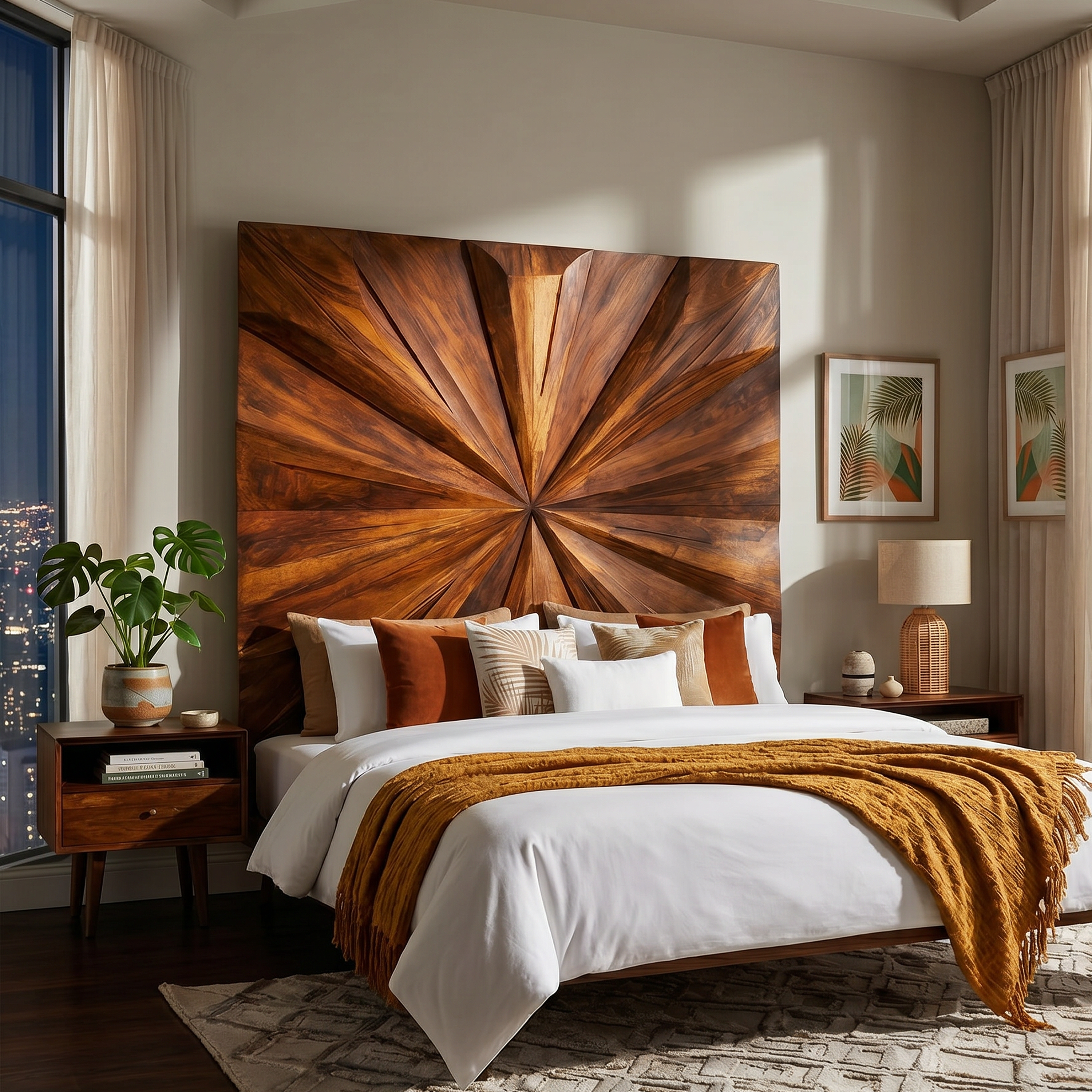 Geometric Sunburst Wood Headboard For Modern Urban Bedroom Decor SILDTTRHB019