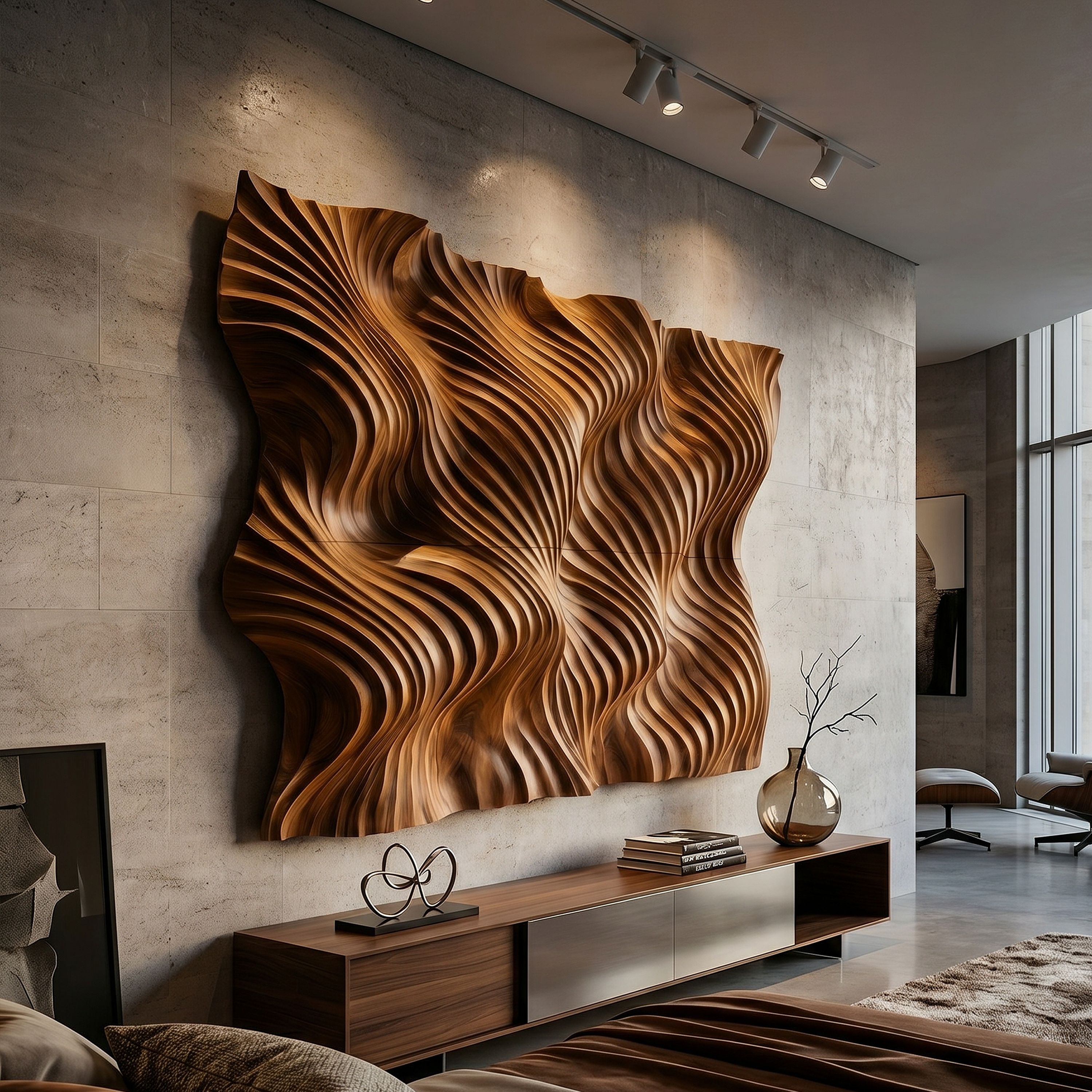 Modern Flowing Wave Wood Wall Art Luxury Bedroom Interior Decor SILDTTRWA126