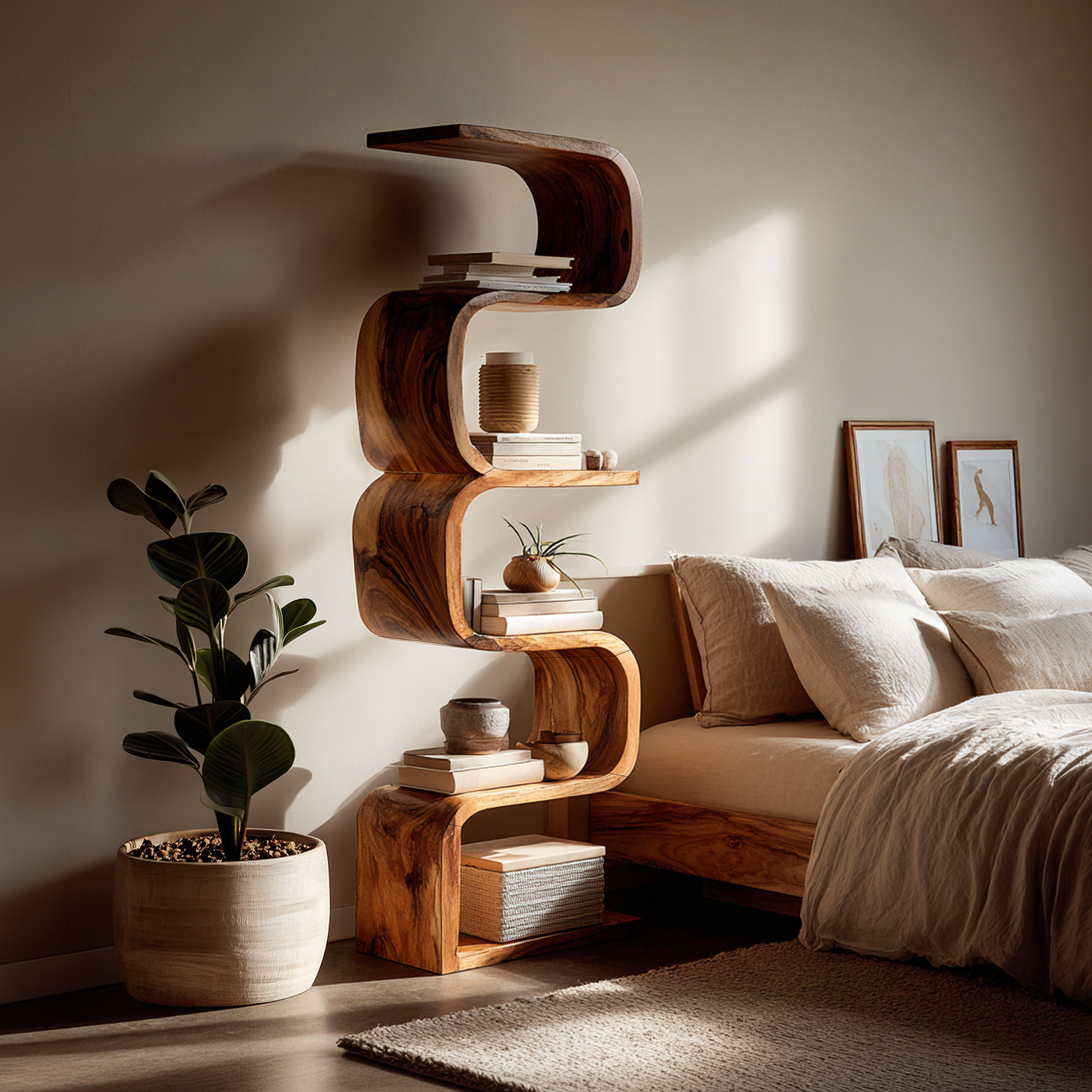 Rustic Farmhouse Wavy Bookshelf Bedroom Corner Display SILDTTRBS007