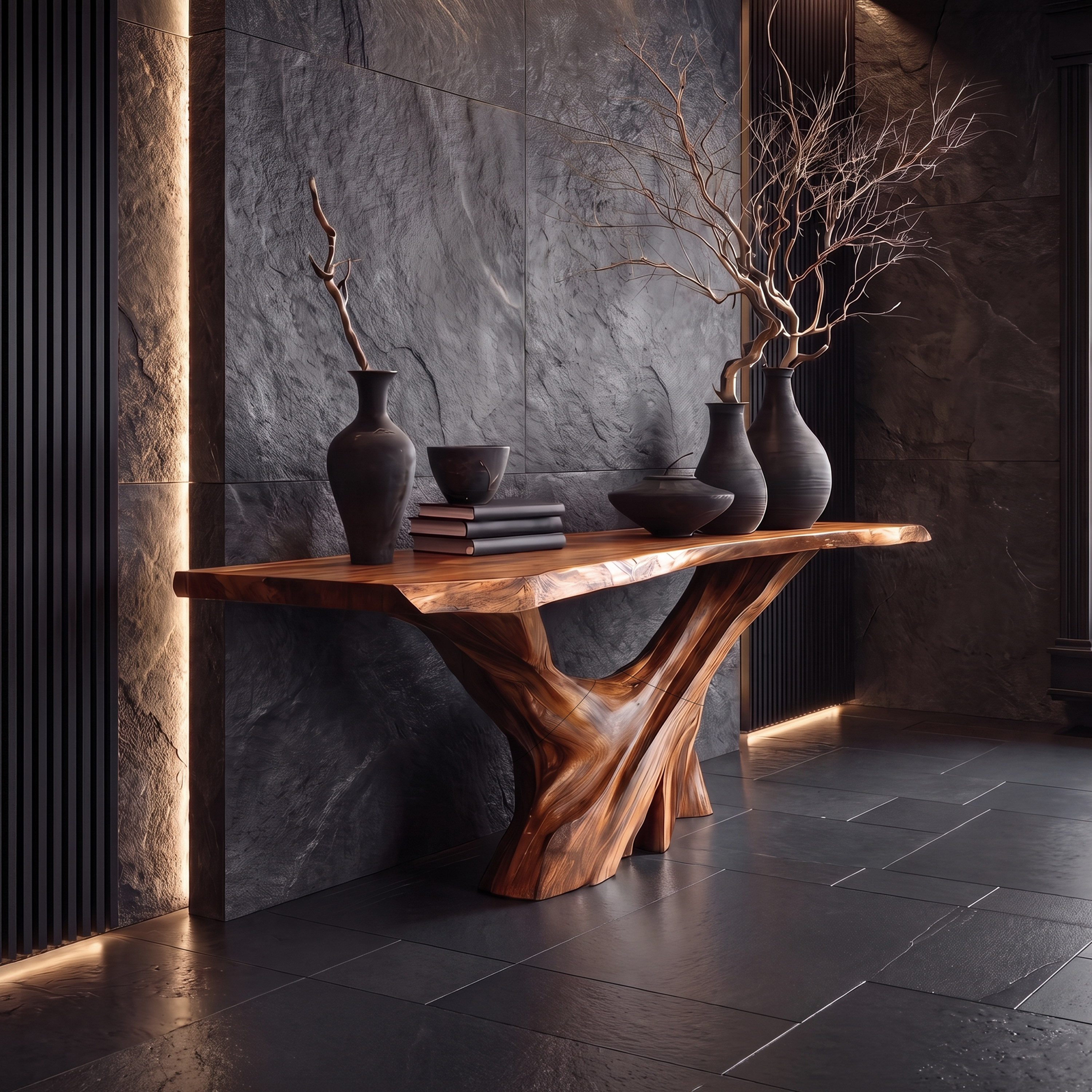 Mid Century Live Edge Console Table Artistic Wood For Furniture Decor SILDTTNCS078
