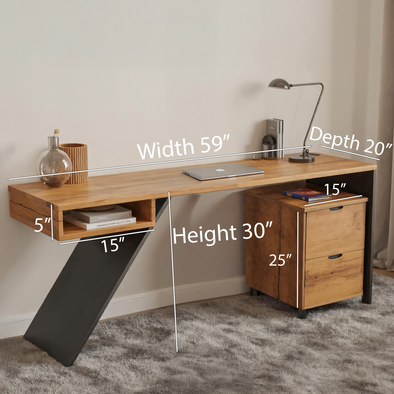 Modern Wood Desk With Storage Cabinet For Home Office Or Studio SITHHNDE022