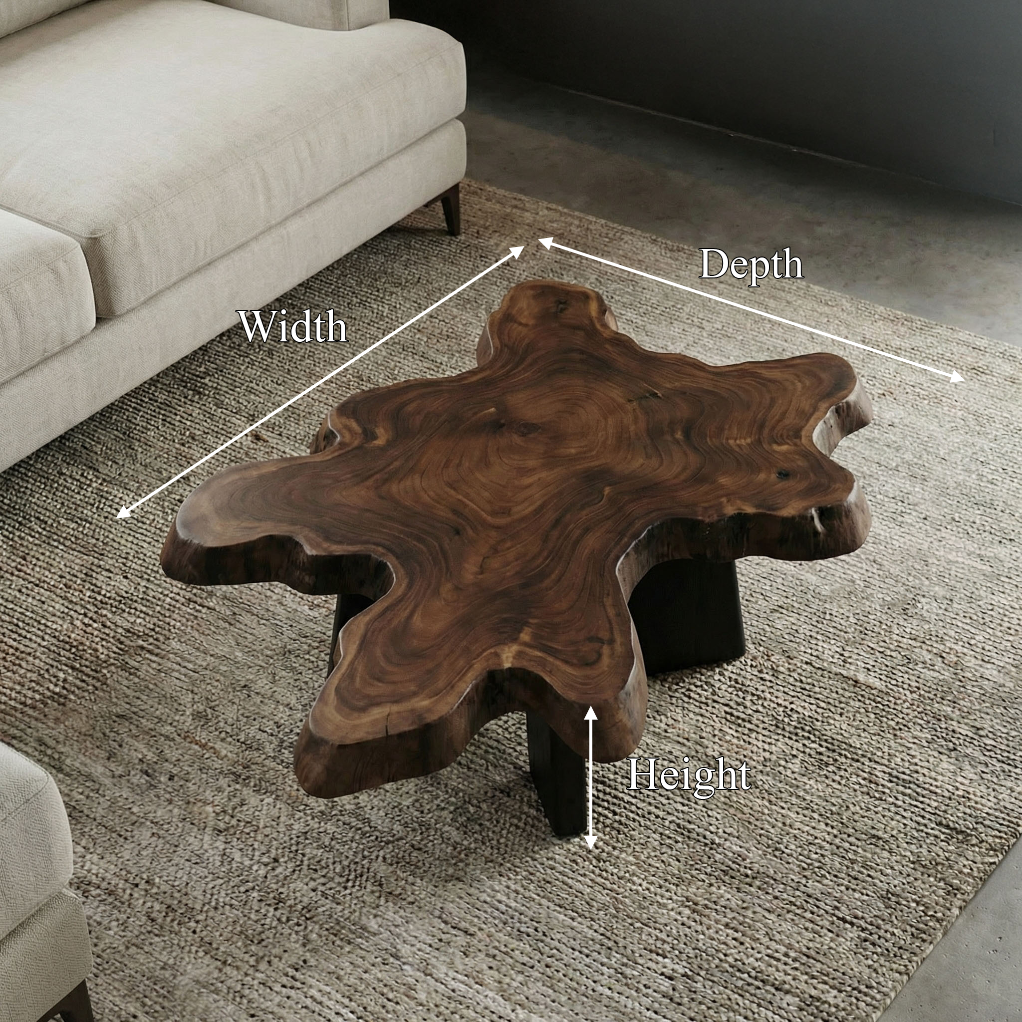 Rustic Natural Edge Coffee Table For Living Room SINLSACF346