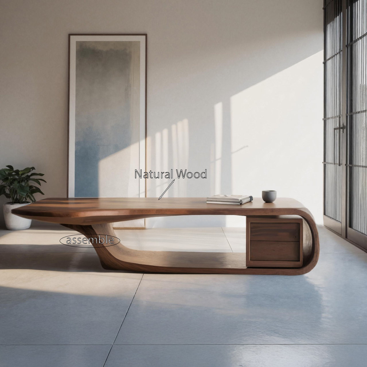 Modern Sculptural Coffee Table With Curved Design For Home Office SITHHNCF088