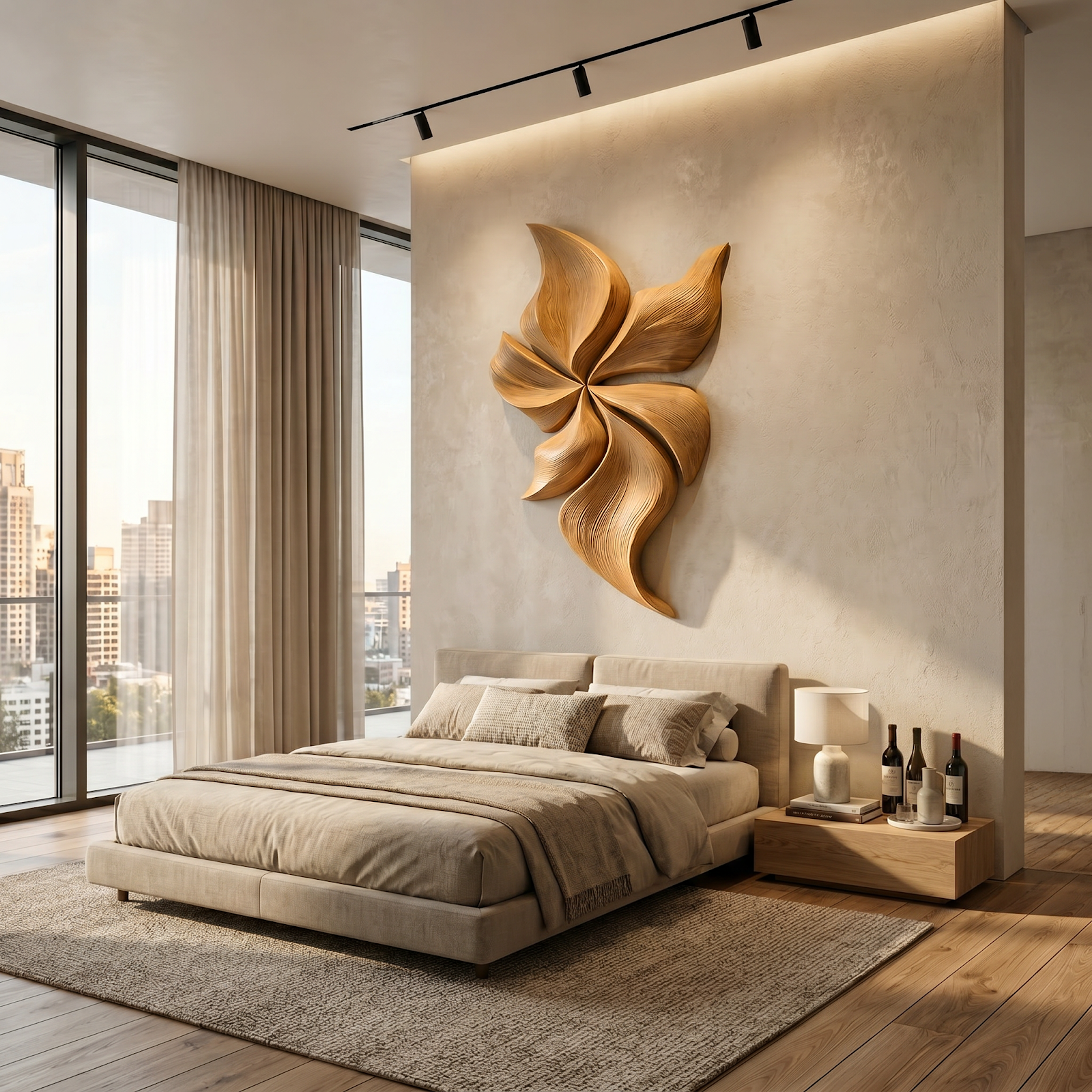 Modern Wooden Wall Art With Floral Inspired Sculpture For Living Room RTTHTTWA145