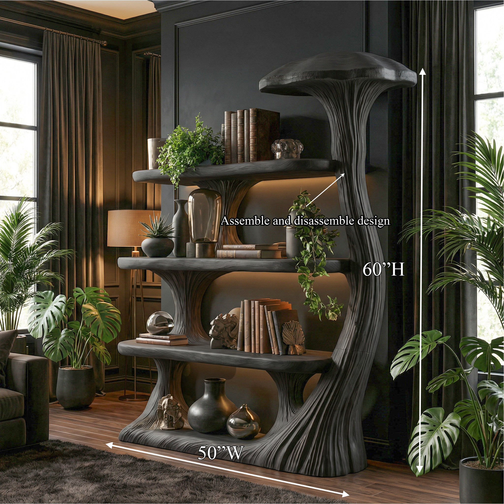 Mushroom Bookshelf Wooden Bookcase Display Shelf For Living Room Bedroom Decor SINLSATB731