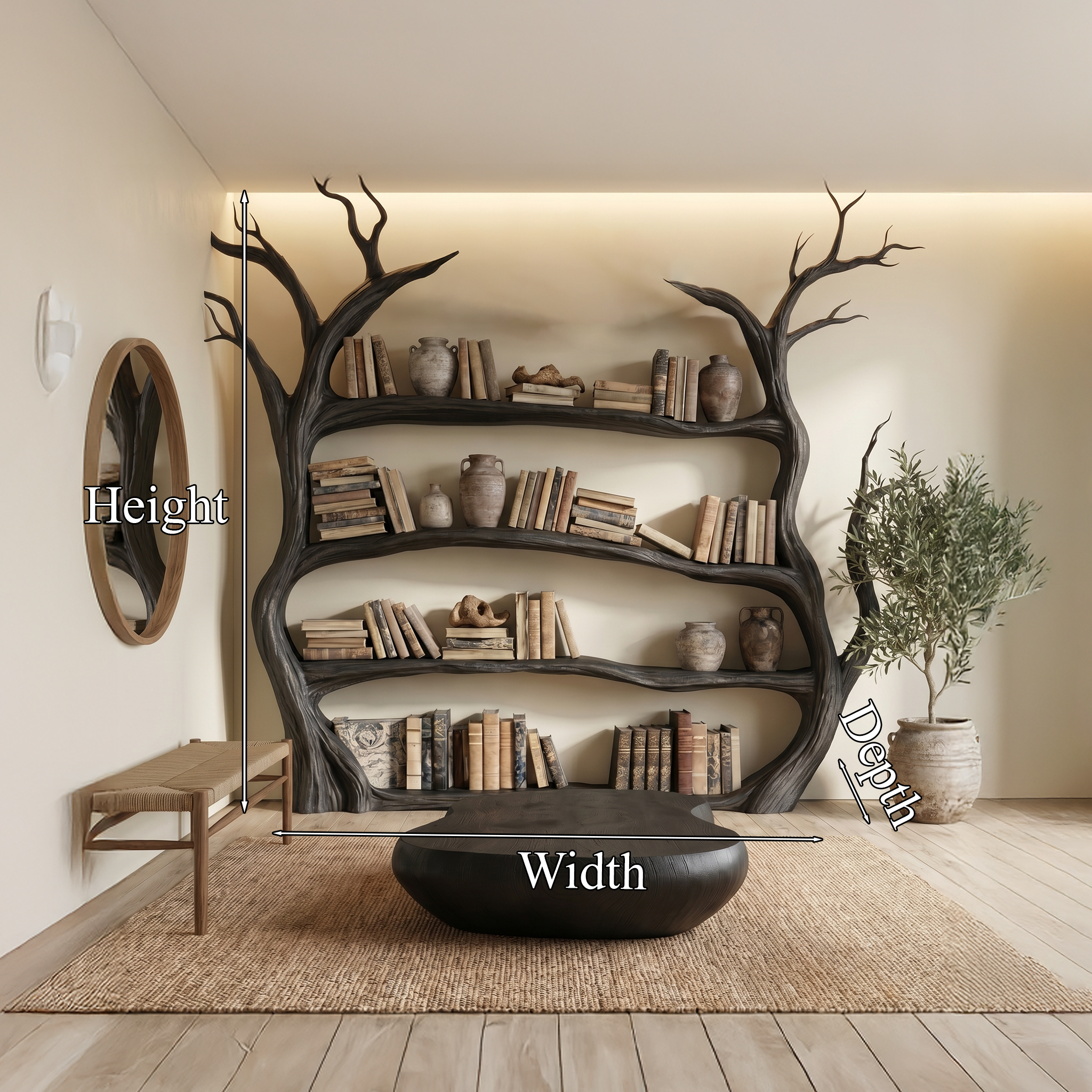 Organic Modern Tree Bookcase For Living Room And Bedroom SINLSATB735