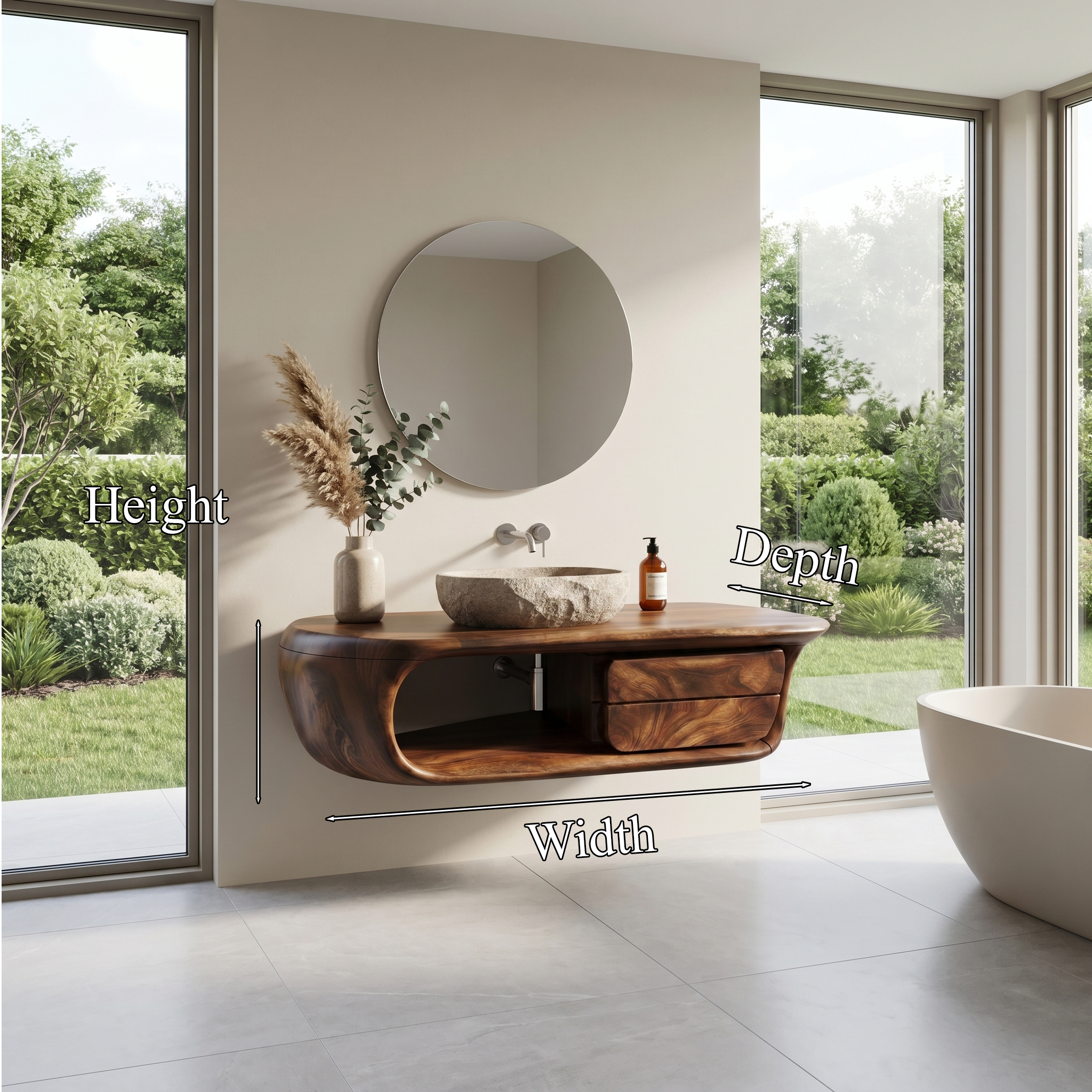 Floating Bathroom Vanity With Curved Wooden Base And Storage Drawer For Modern Bathroom SINLKIBRV304