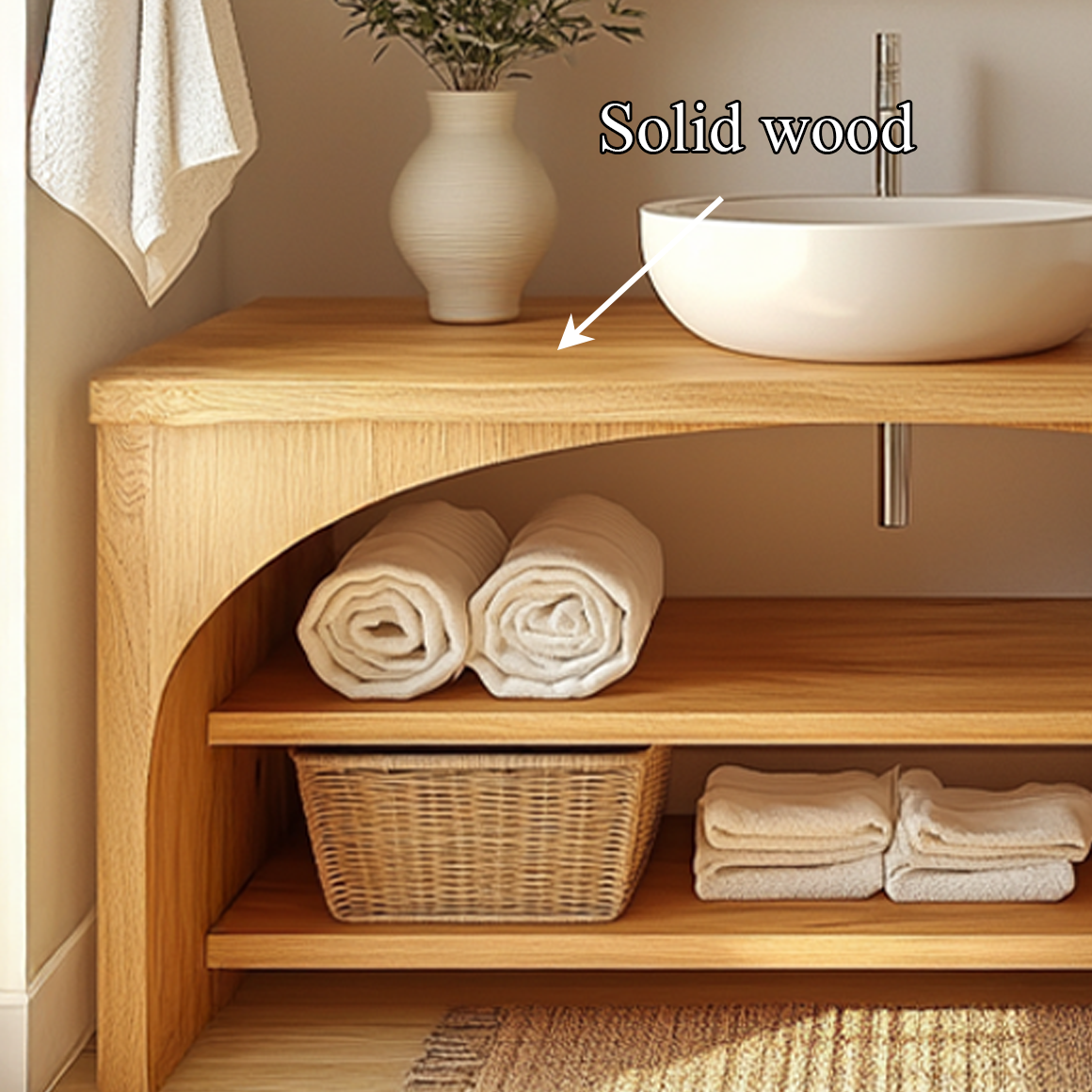 Minimal Bathroom Vanity Cabinet With Open Shelving And Storage Compartments SINLSABRV204