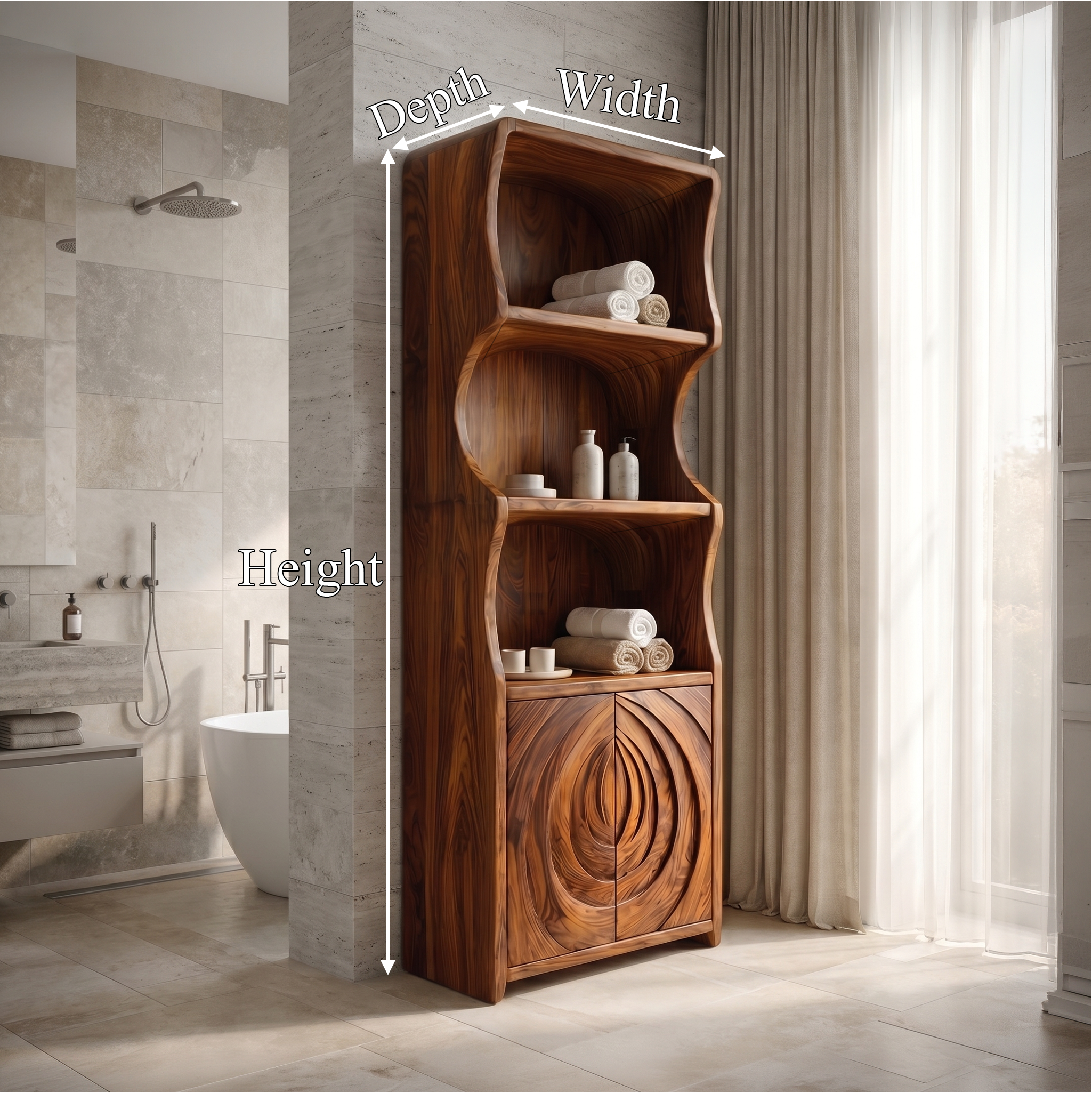 Contemporary Minimal Bathroom Storage Cabinet With Curved Shelves And Wooden Door For Bathroom SINLSABCT023