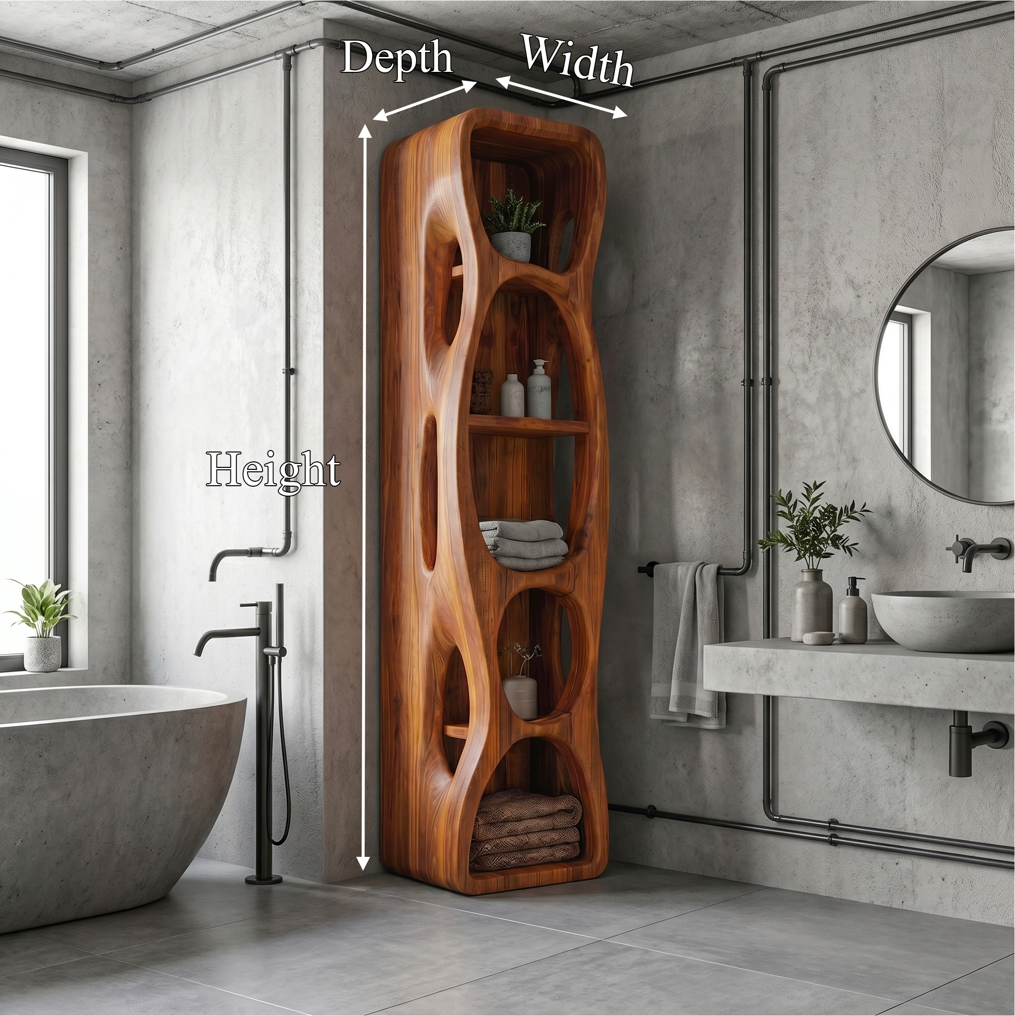Sculptural Bathroom Cabinet With Hollow Cut Design And Open Shelving For Bathroom SINLSABCT032
