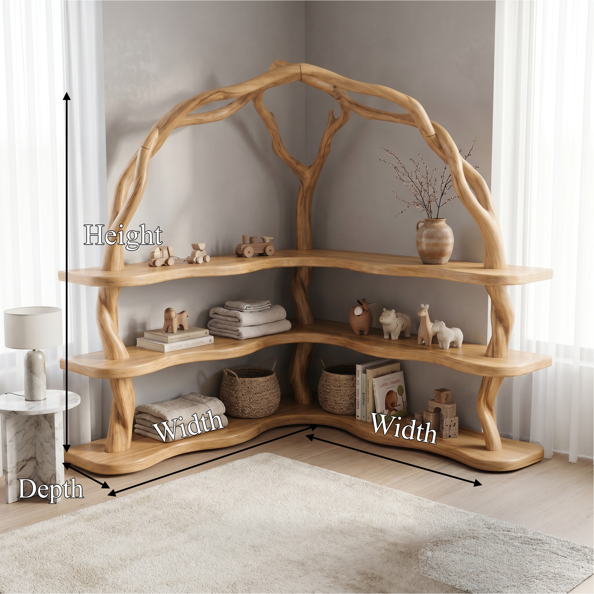 Organic Corner Bookcase With Natural Branch Frame Design For Living Room And Bedroom SINLSABS016