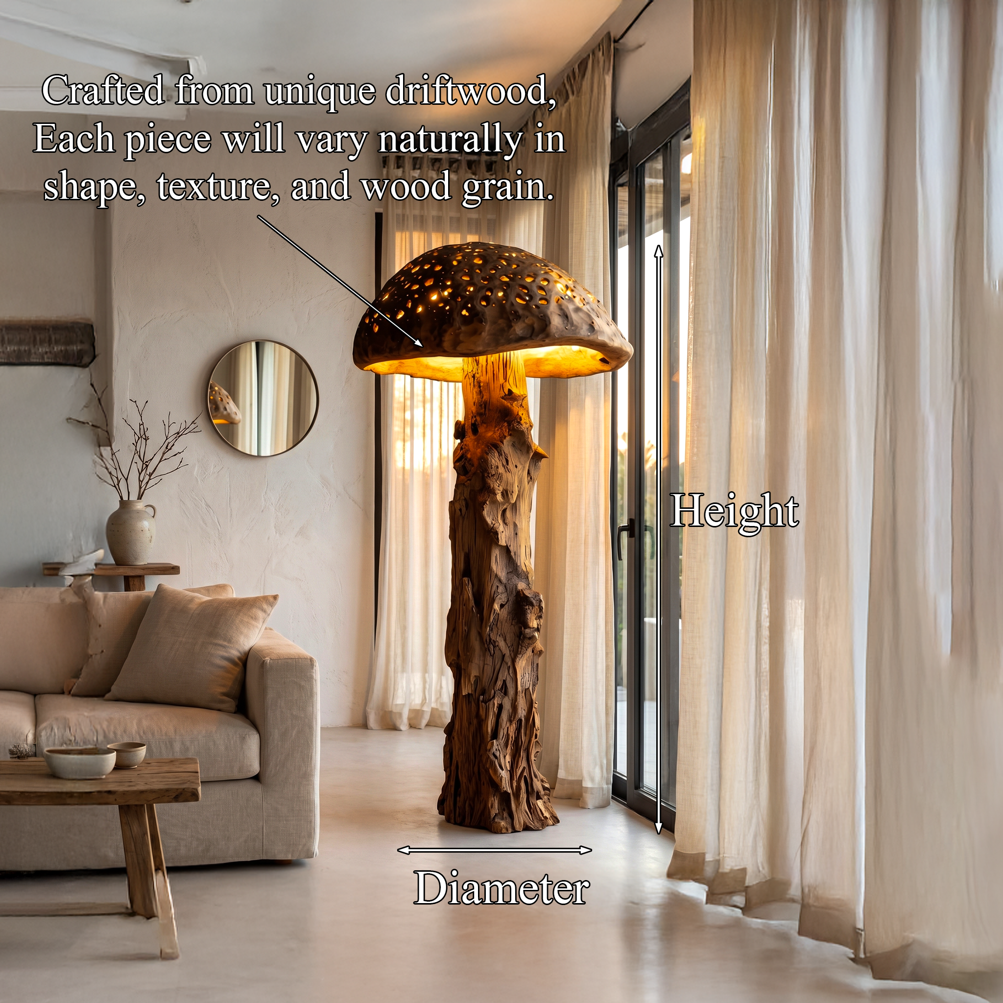 Organic Floor Lamp With Tree Trunk Base And Sculptural Shade For Living Room And Bedroom SINLHAFLP069