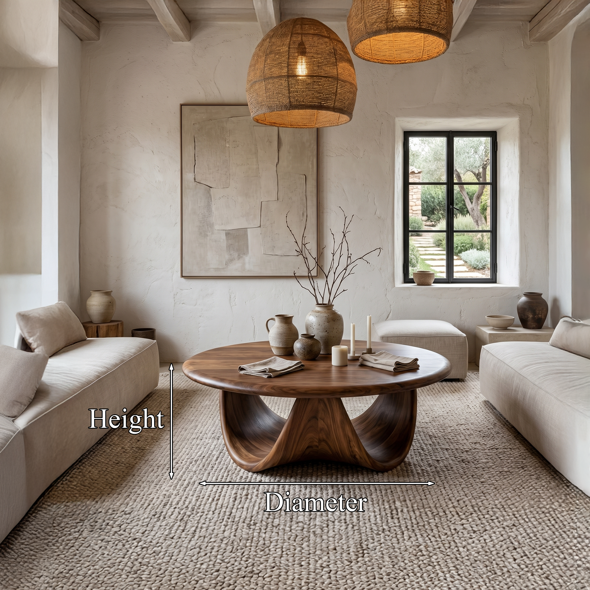 Modern Coffee Table With Sculptural Double Loop Wood Base For Living Room SINLHACF366