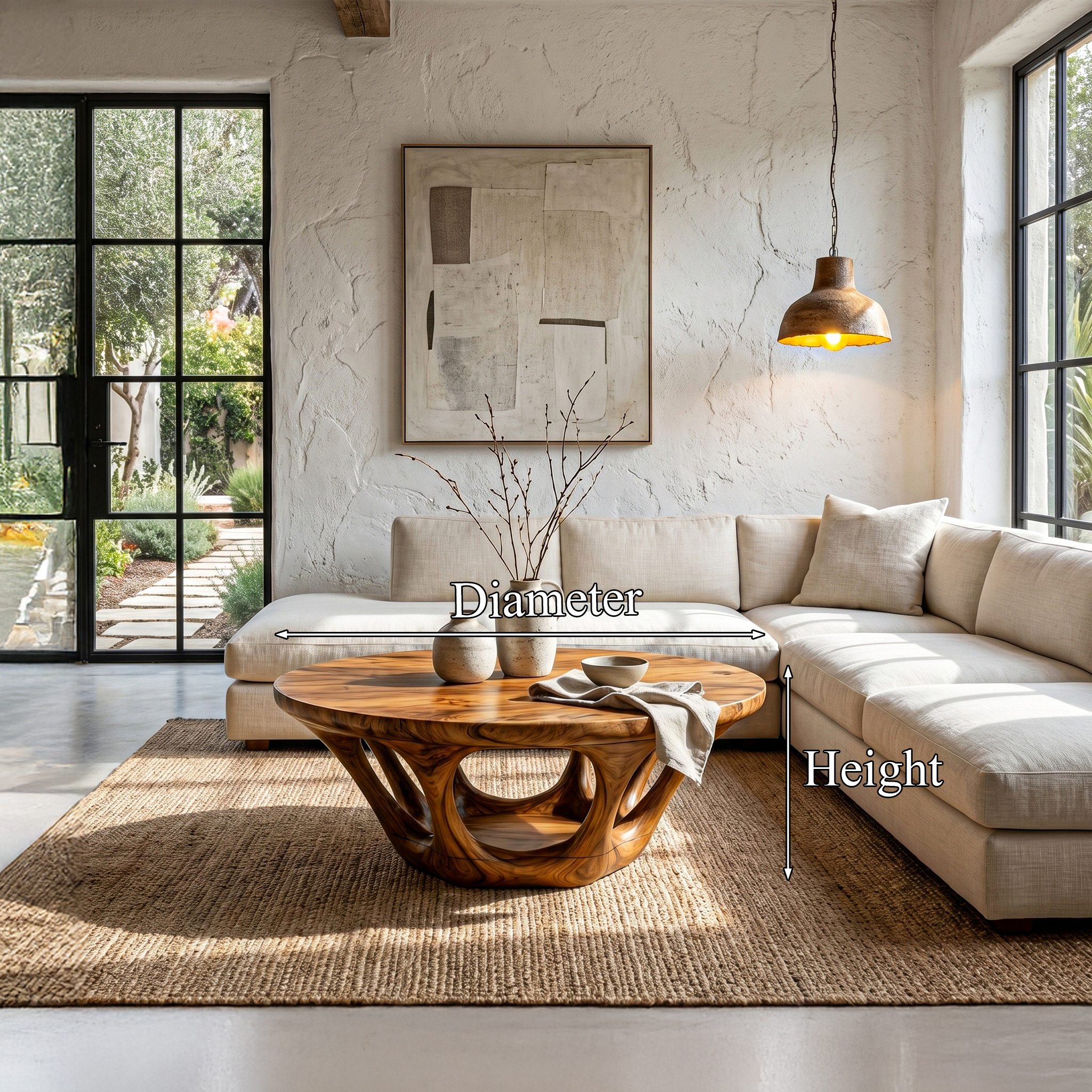 Rustic Coffee Table With Sculptural Interlocking Wood Base For Living Room SINLHACF368