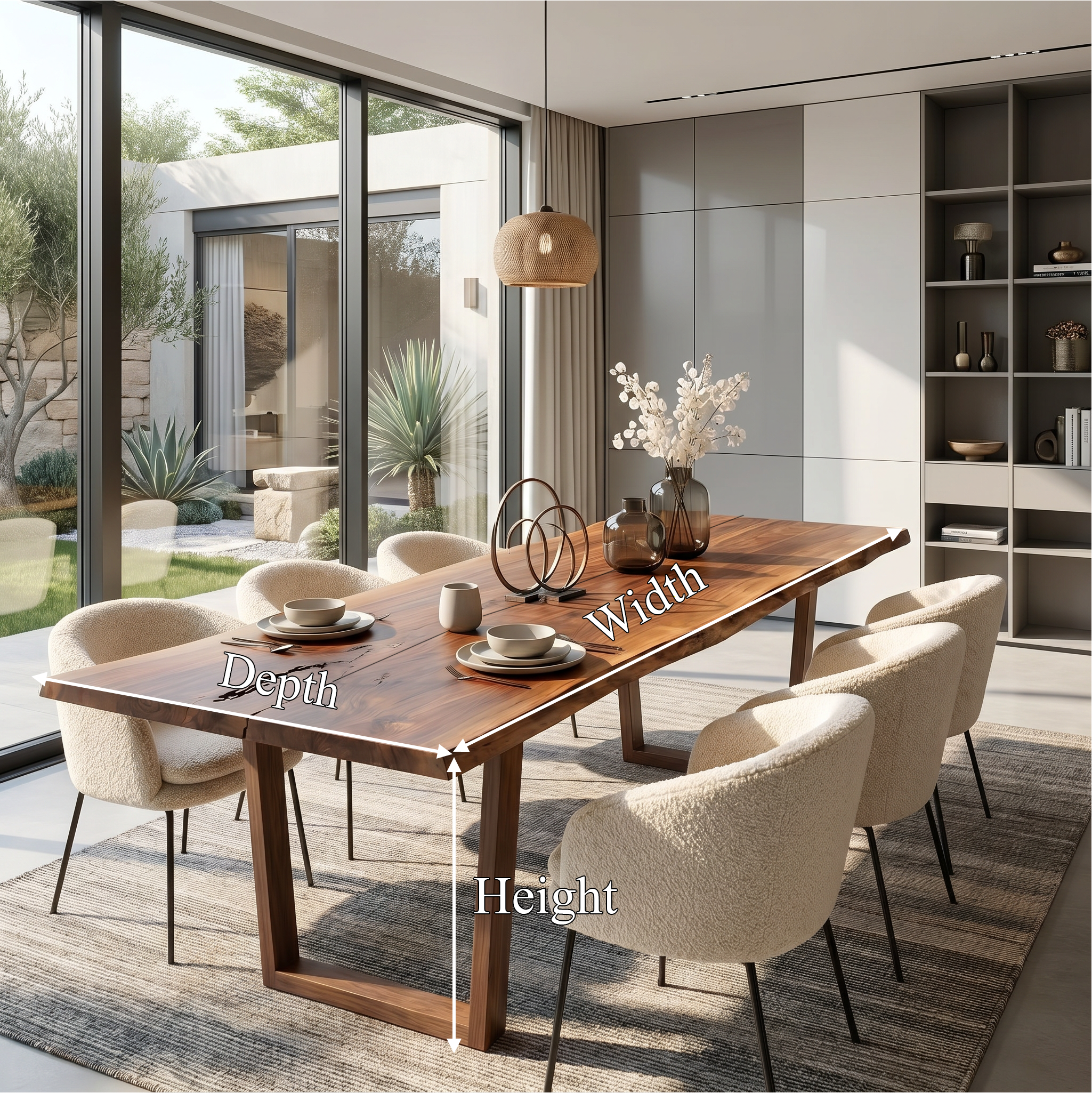 Modern Walnut Dining Table With Minimalist U Shape Base For Dining Room SINLSADT188