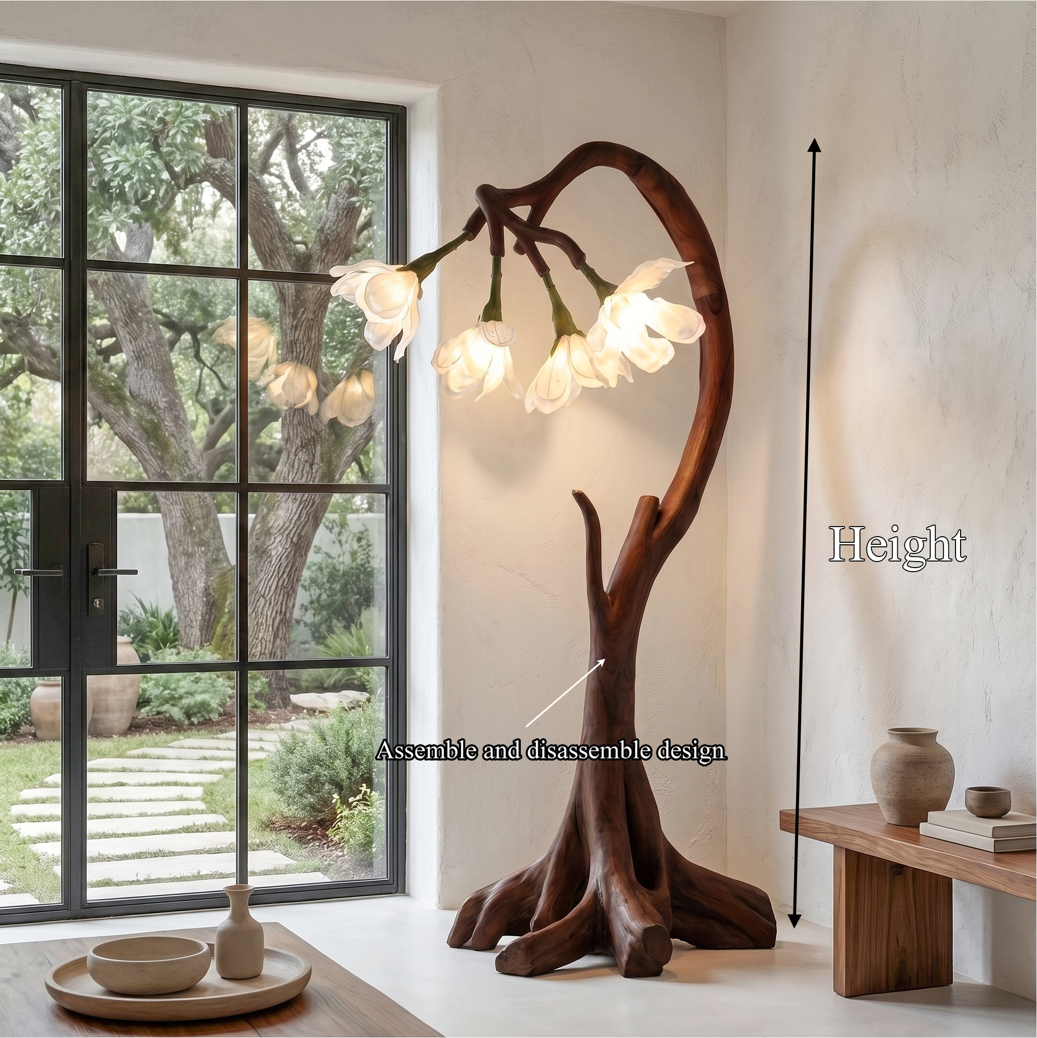 Bloom Floor Lamp With Sculptural Wooden Stand For Living Room And Bedroom SINLSAFLP072