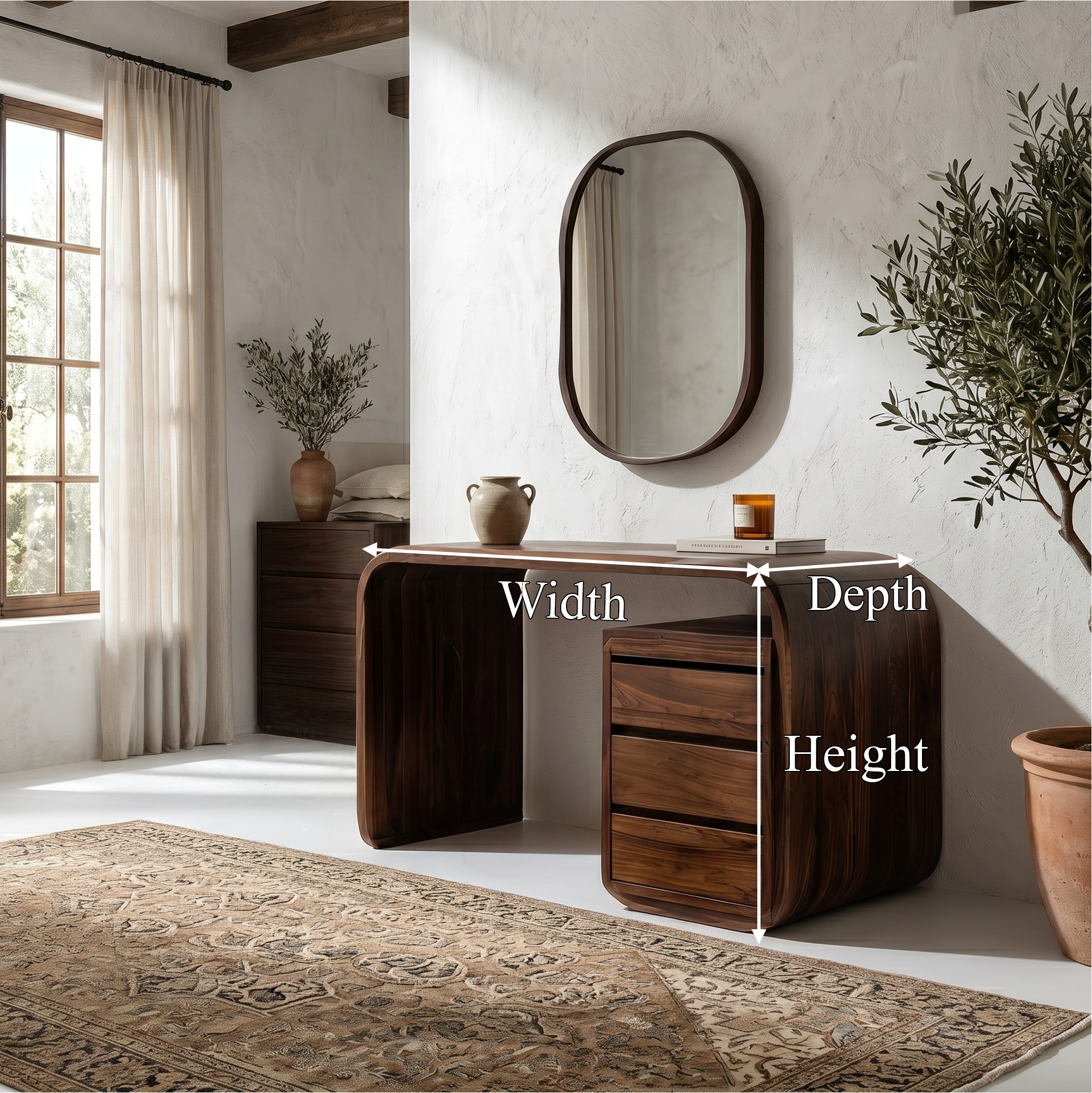 Modern Walnut Vanity Table With Open Shelf Cabinet For Bedroom SINLSABDT073