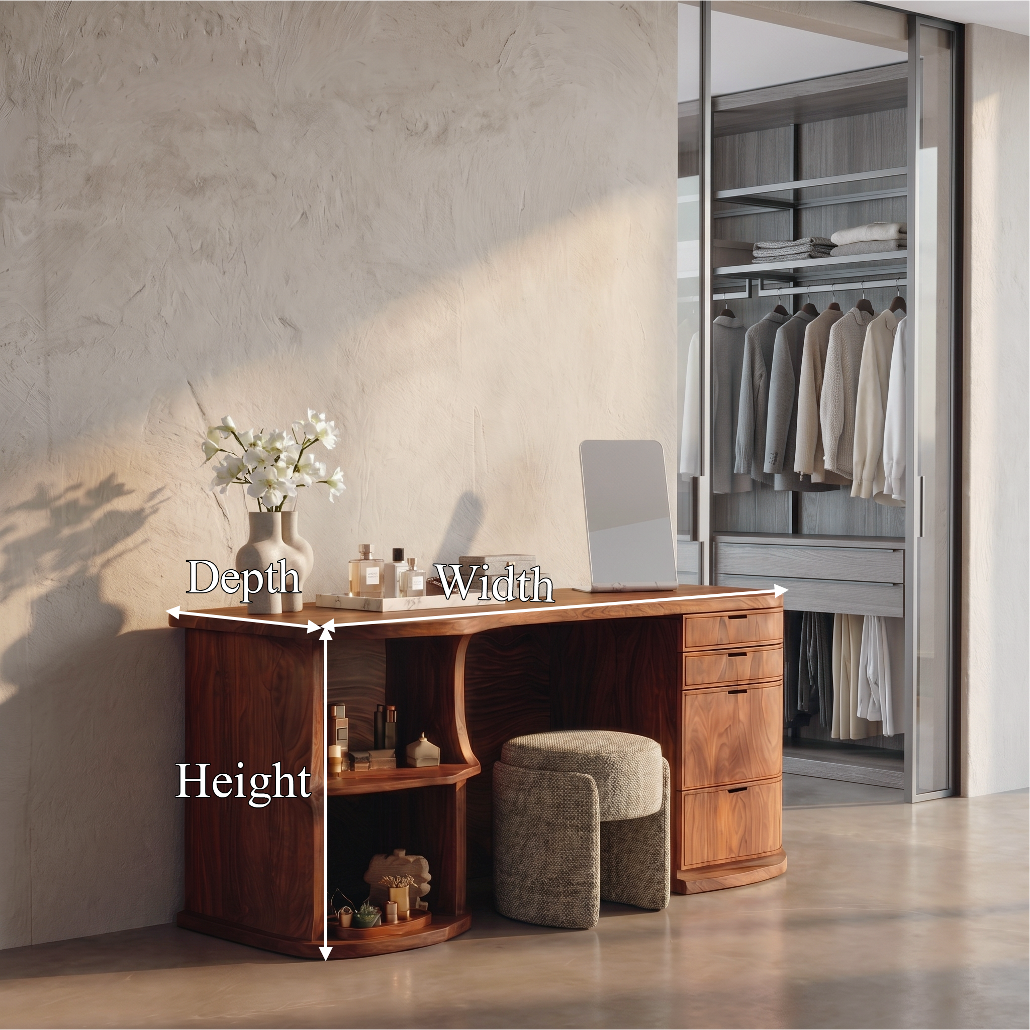 Rustic Vanity Desk With Built In Storage Cabinet For Bedroom SINLSABDT077