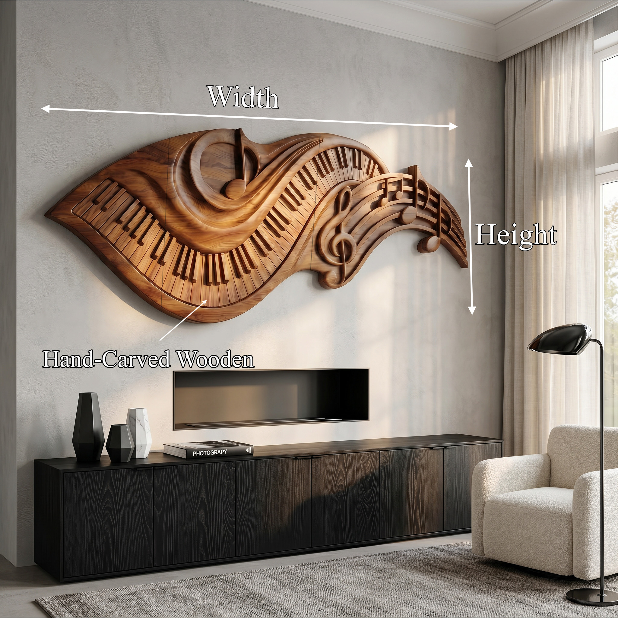 Flowing Piano Keys Wooden Wall Art For Living Room SINLSAWD075