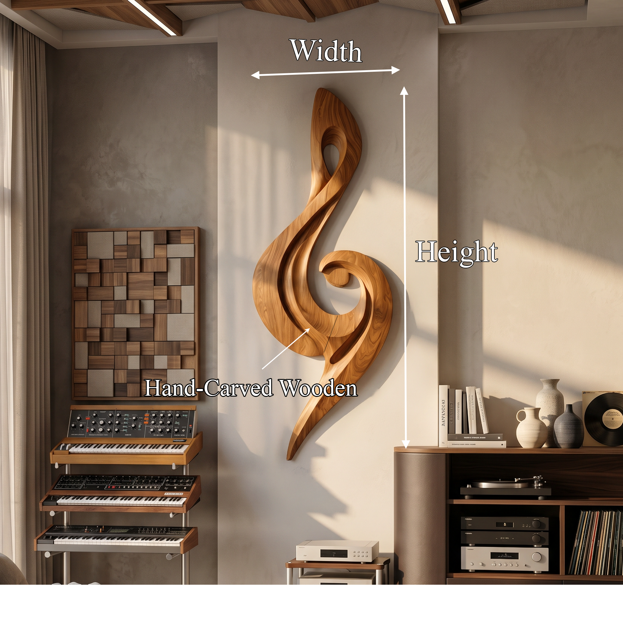 Sculptural Treble Clef Wooden Wall Decor For Living Room SINLSAWD078