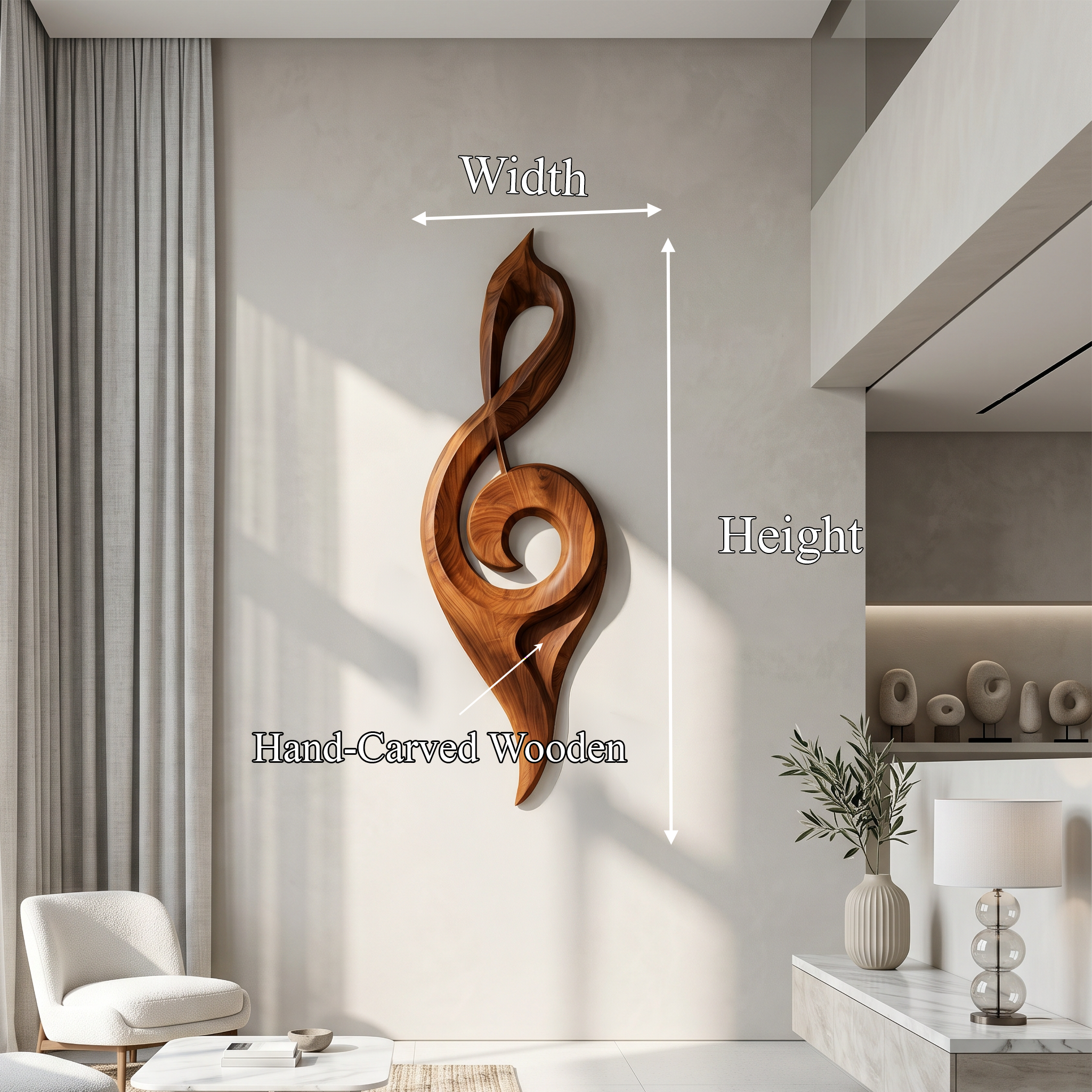 Contemporary Treble Clef Wall Sculpture With Organic Curves For Living Room SINLSAWD079