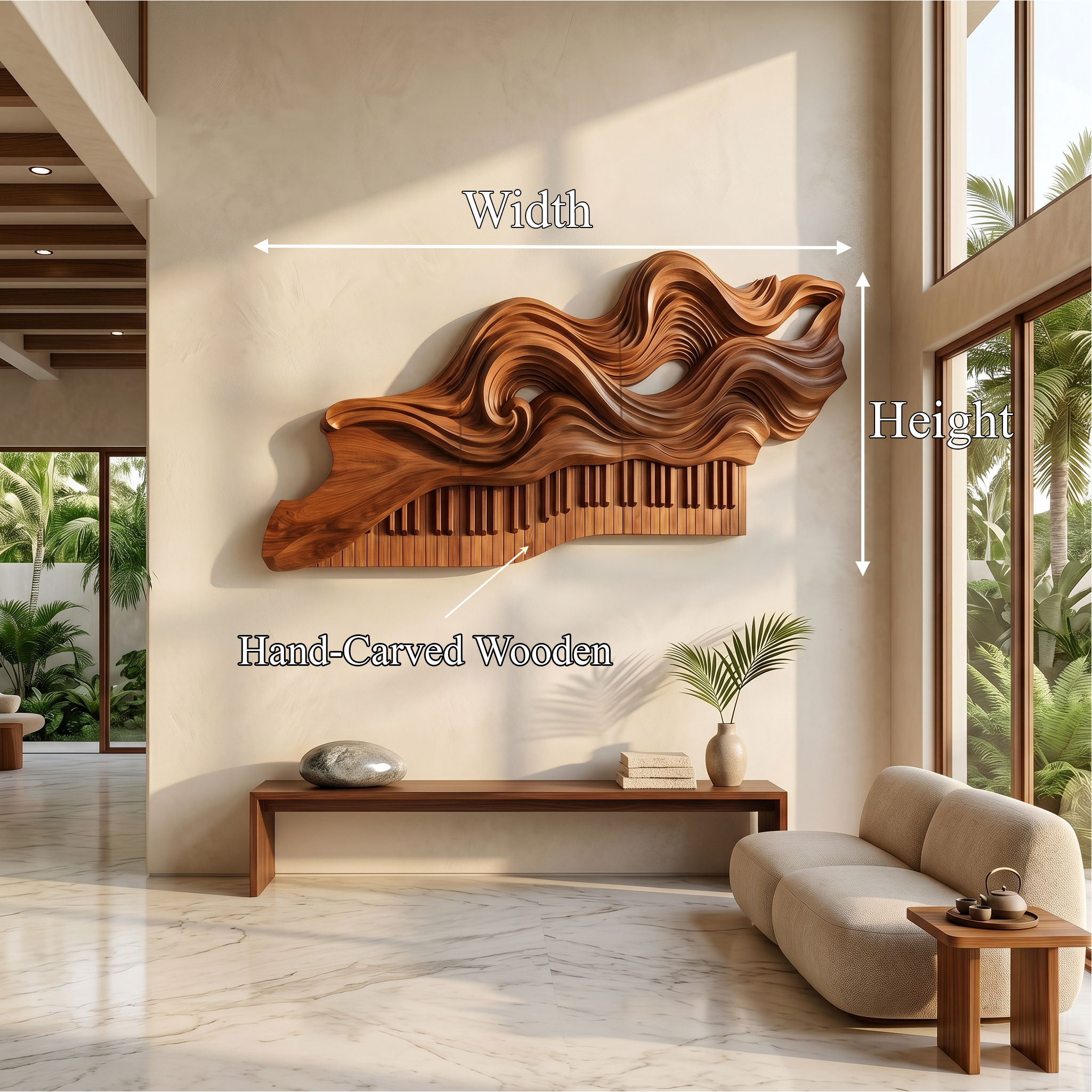 Organic Flowing Piano Melody Wooden Wall Art For Living Room SINLSAWD083