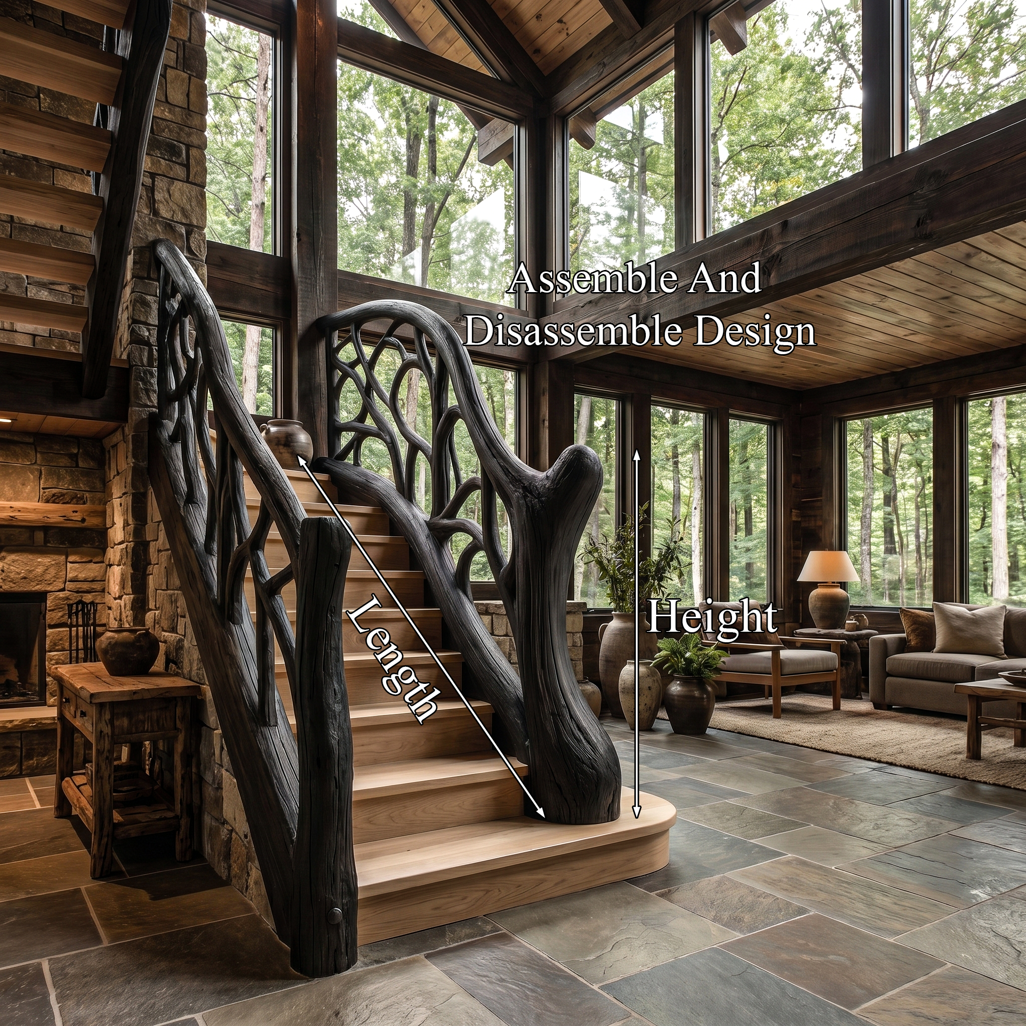 Organic Sculptural Stair Railing With Flowing Wood Design For Modern Interior SINLHAST012