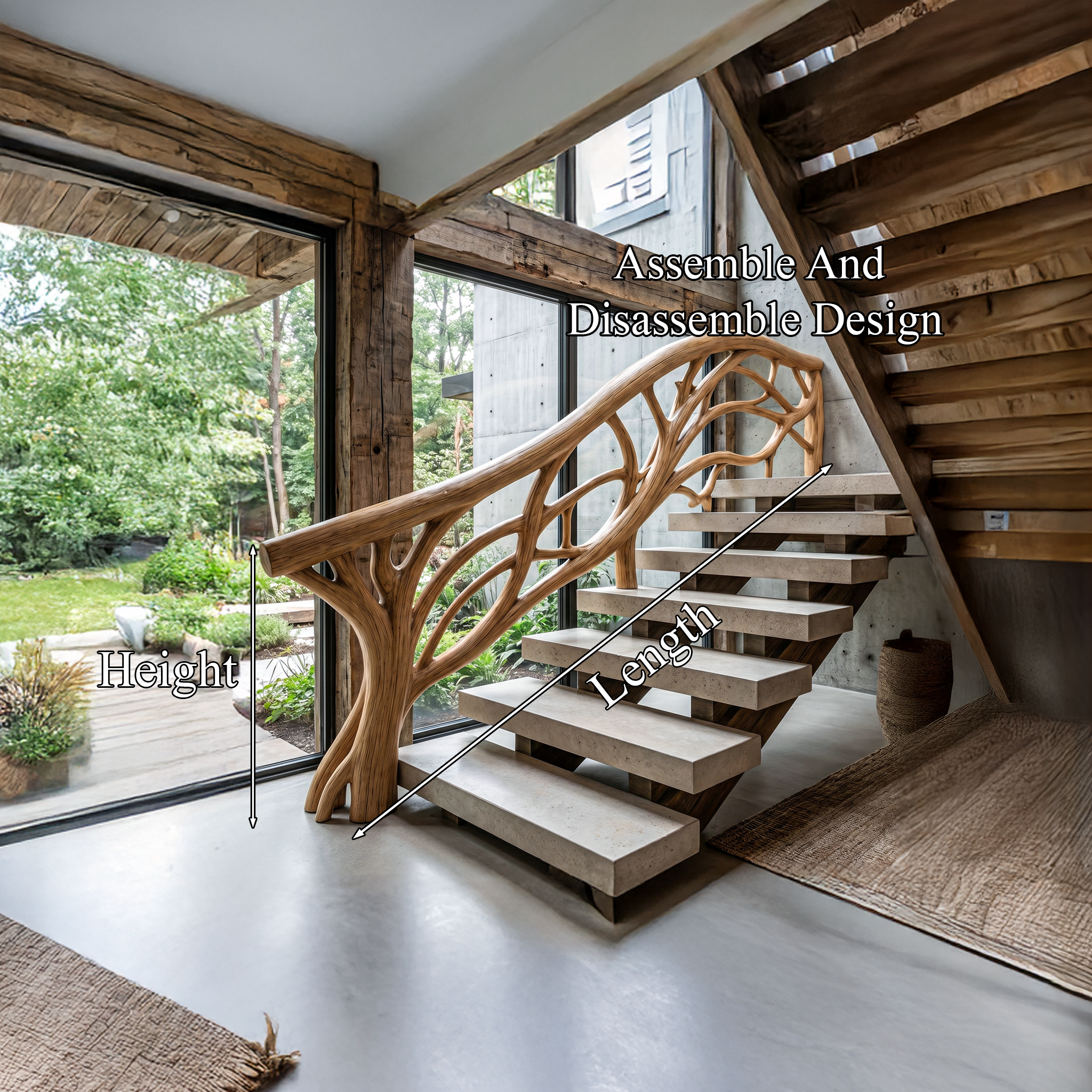 Organic Tree Branch Stair Railing With Natural Wood Design For Interior Staircase SINLHAST015