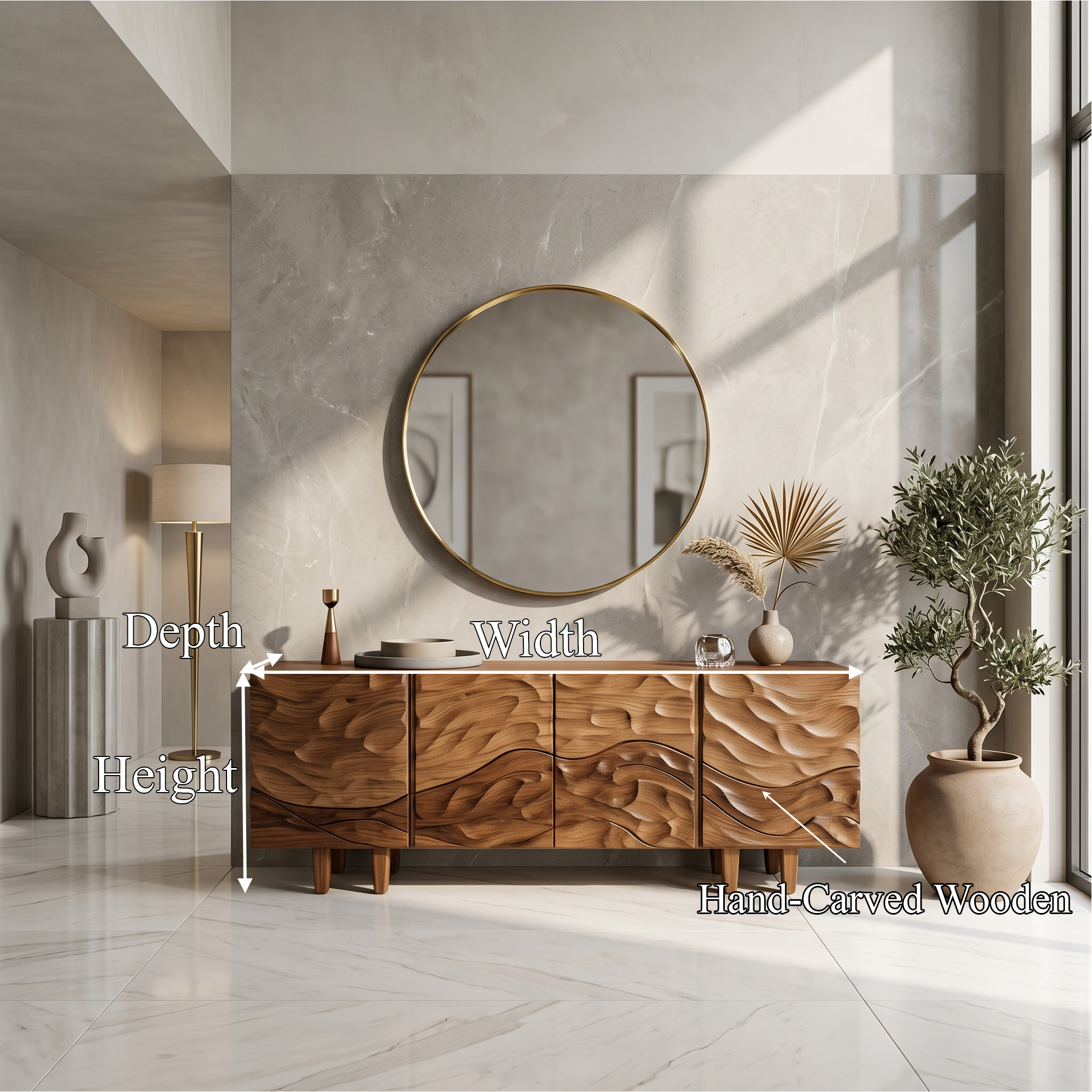 Sculptural Sideboard With Flowing Wood Grain Doors For Living Room SINLSASC520