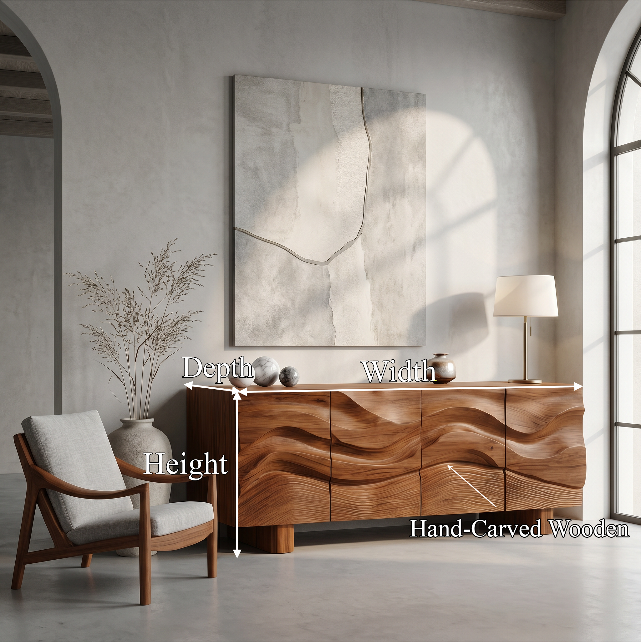 Modern Organic Sideboard With Wave Front Wood Doors For Living Room SINLSASC521